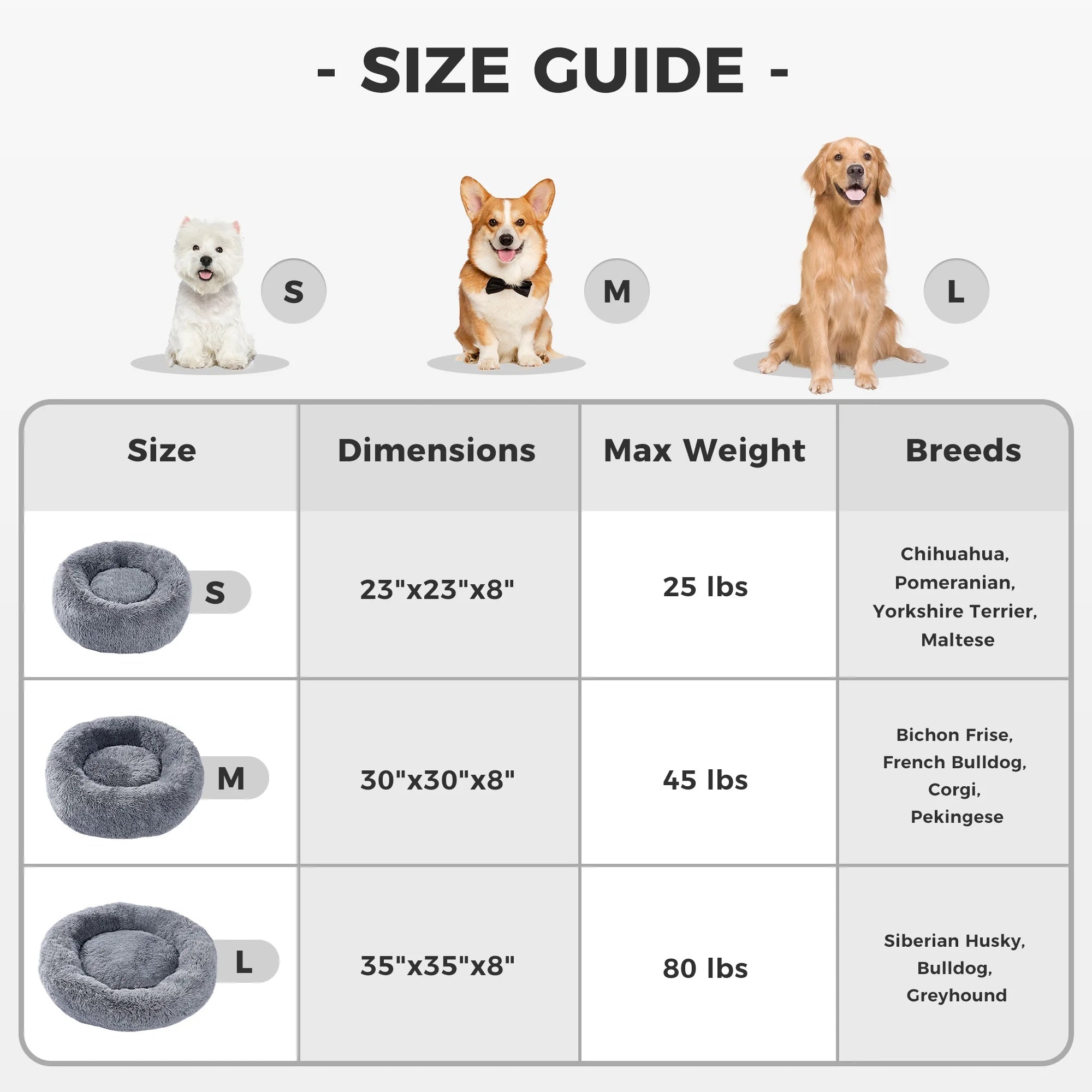 PAWZ Road Calming Donut Dog Bed Anti-Anxiety Plush Pillow round Puppy Cat Bed 30" for Pets up to 45Lbs,Gray