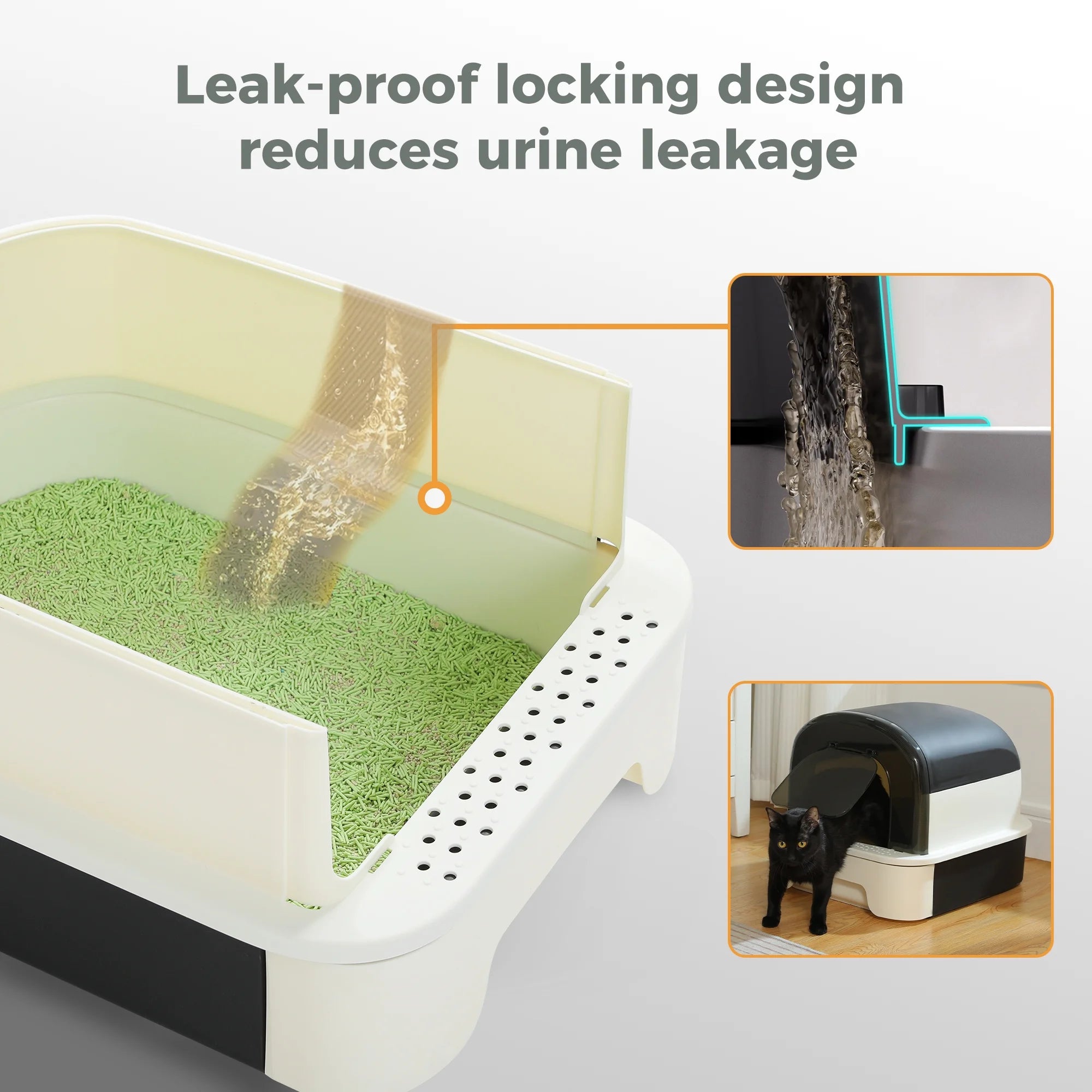 PAWZ Road Large Cat Litter Box with Scoop Litter Box with Lid Double-Layer Leak-Proof Litter Box for Cat, Black