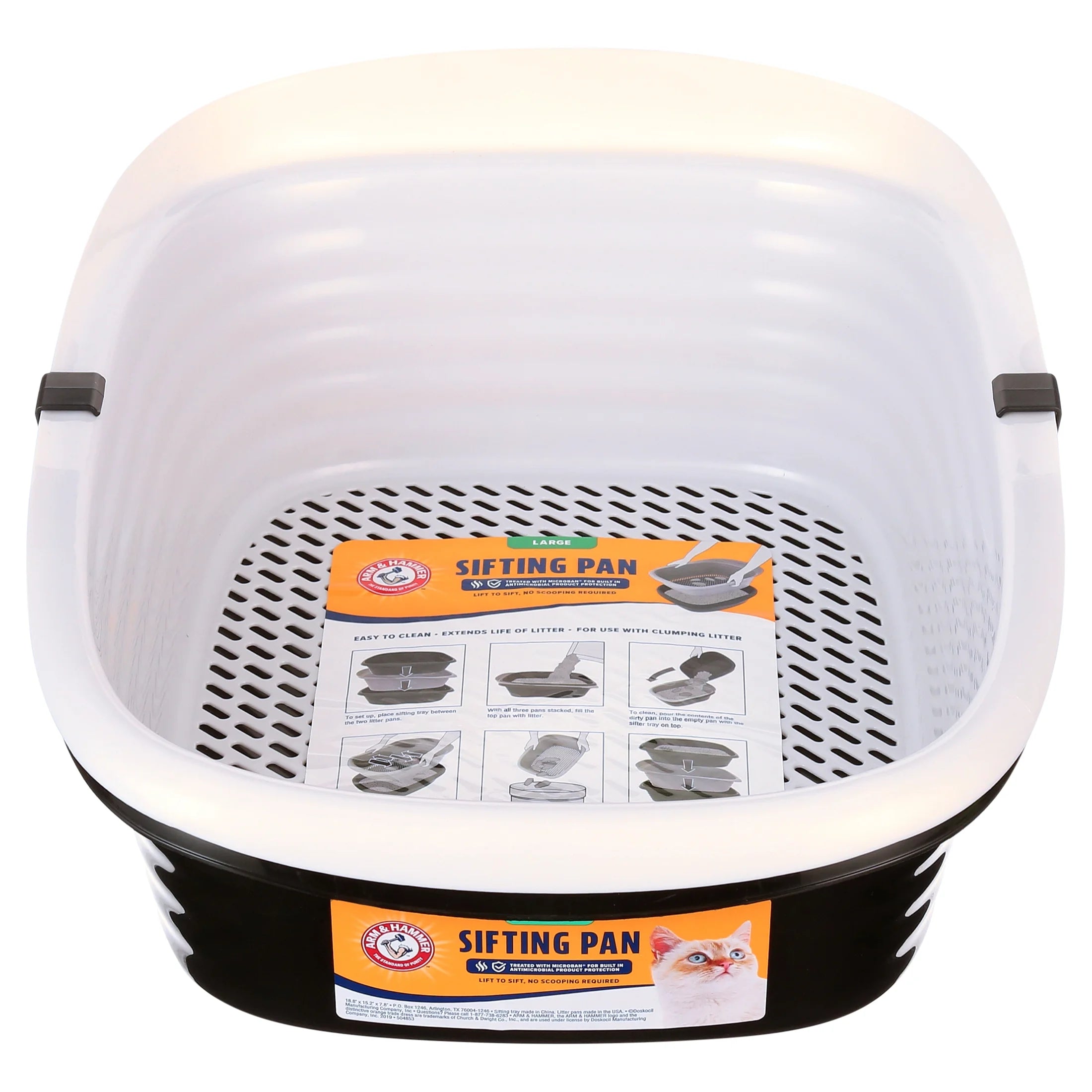 Arm & Hammer Sifting Cat Litter Box, 2 Open Top Plastic Cat Litter Pans and Cat Litter Tray, Large, Black and White