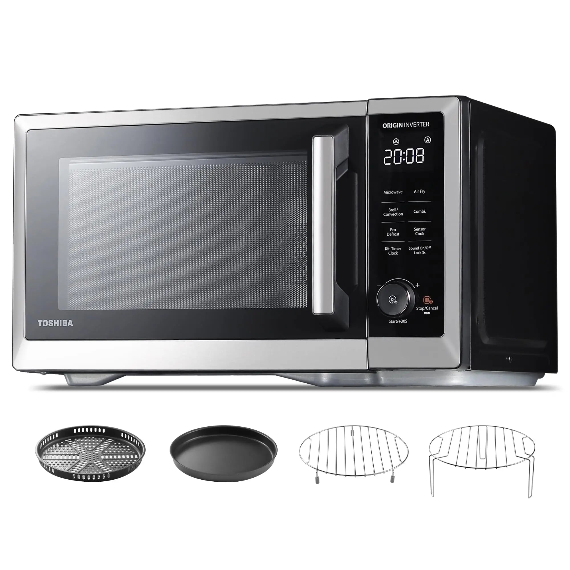 TOSHIBA Microwave Oven Air Fryer Combo 1.0 Cu.Ft - Inverter, Convection, Broil, Humidity Sensor, Mute, 27 Auto Menus