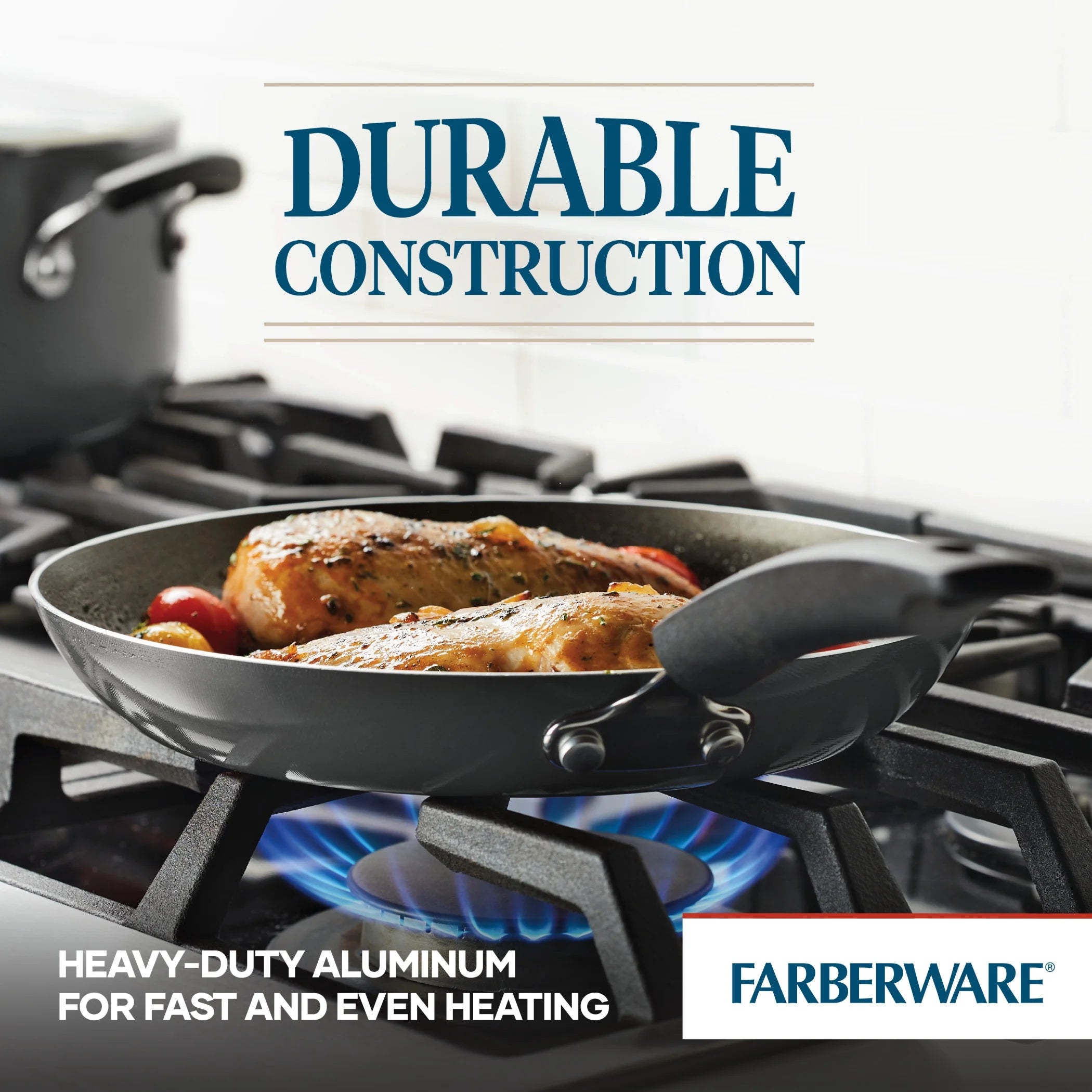 Farberware Easy Clean 20 Pcs Nonstick Cookware Set and Glass Lids with Cooking Tools and Food Storage Containers, Dishwasher Safe, Gray