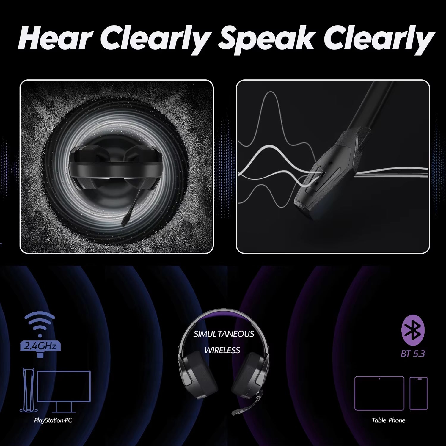 NUBWO G06 Dual Wireless Headsets Gamer with Microphone for PS5, PS4, PC, Mobile, Switch, 2.4Ghz Bluetooth 5.3 Gaming Headphones