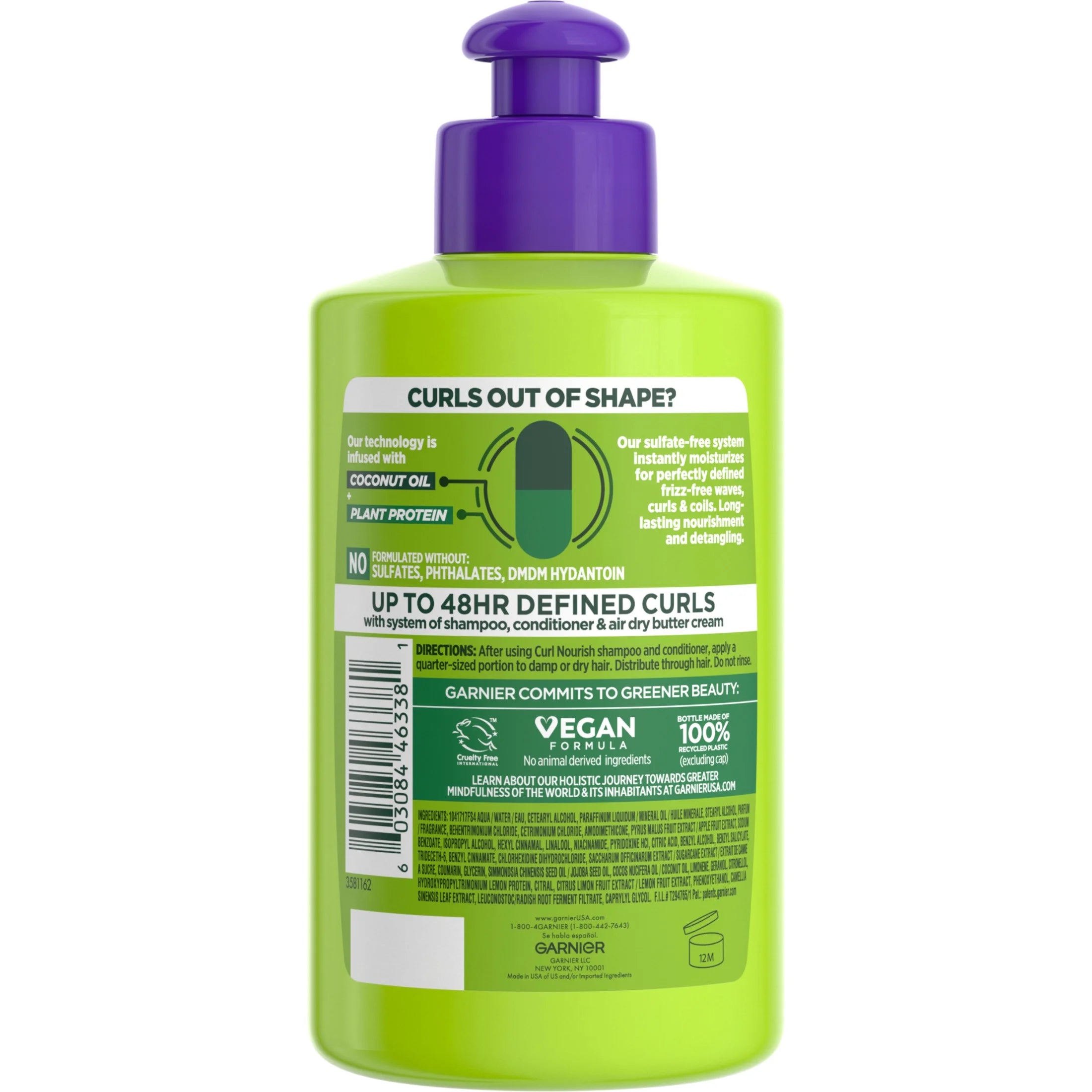 Garnier Fructis Curl Nourishing Leave in Treatment, Glycerin Coconut Oil, Frizzy Hair 10.2 Fl Oz