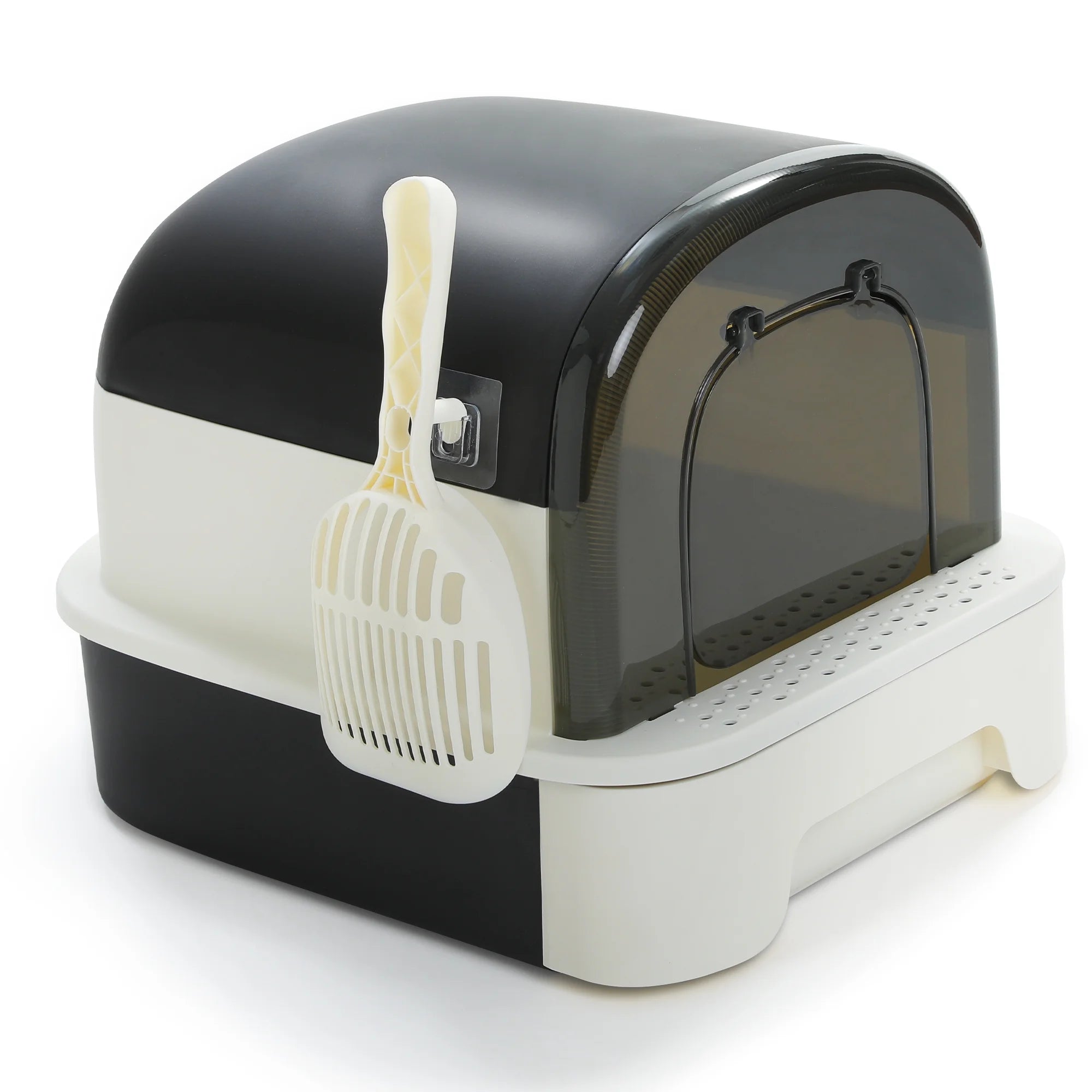 PAWZ Road Large Cat Litter Box with Scoop Litter Box with Lid Double-Layer Leak-Proof Litter Box for Cat, Black