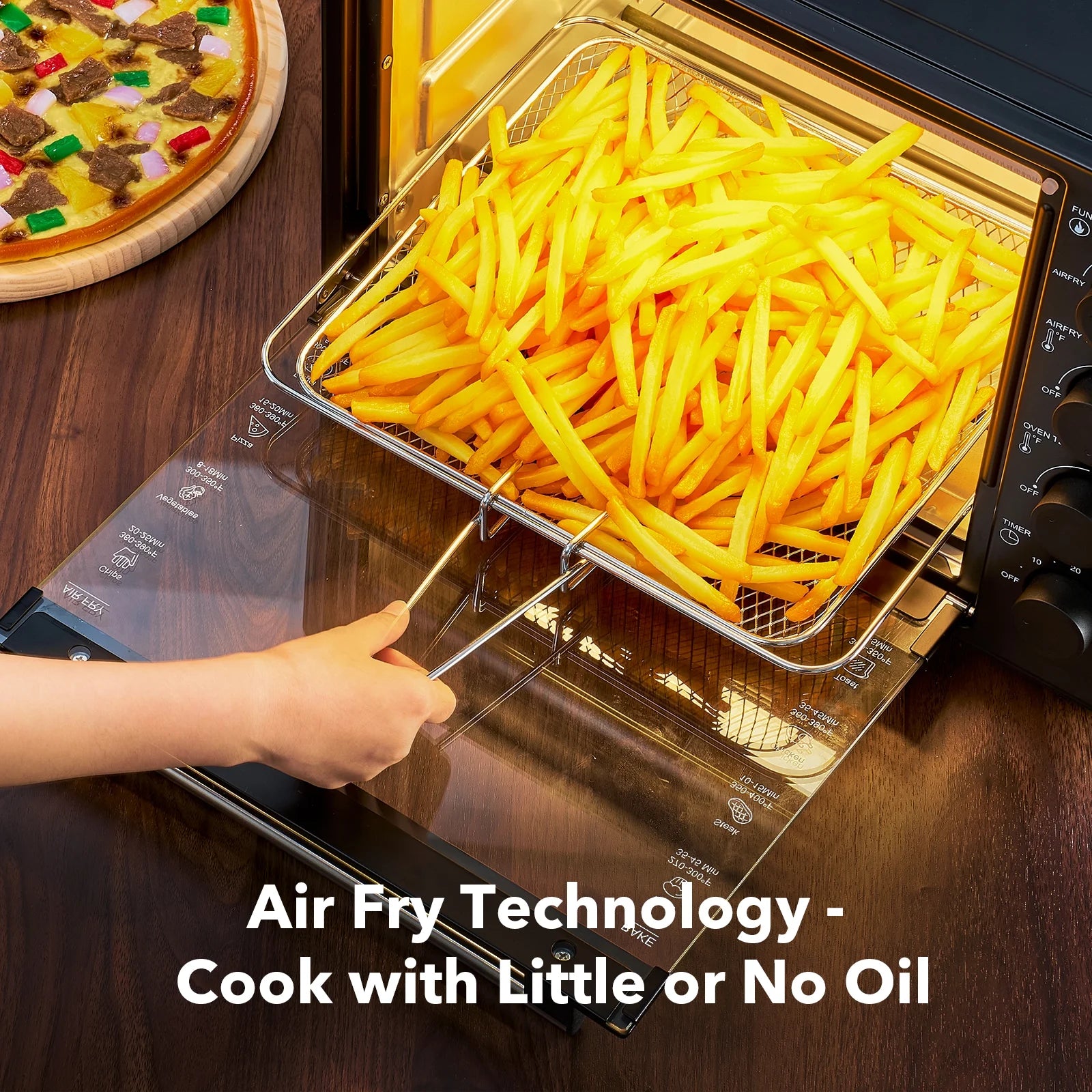 34 QT Extra-Large Oil-Free Air Fryer Toaster Oven Combo with 5 Functions: Pizza, Warm, Broil, Toast, Bake - Black