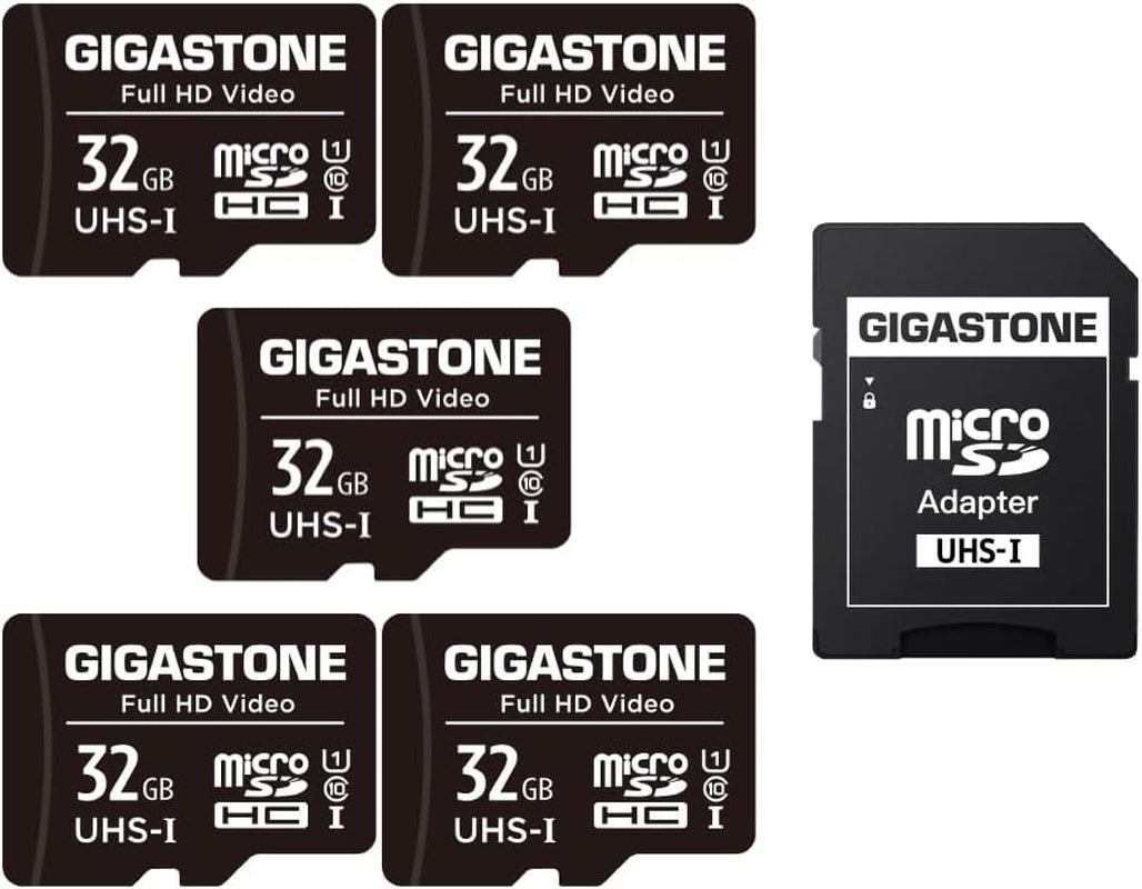 GIGASTONE 32GB Micro SD Card 5-Pack, Full HD Video, Surveillance Security Cam Action Camera Drone, 90Mb/S Micro SDHC UHS-I U1 C10 Class 10