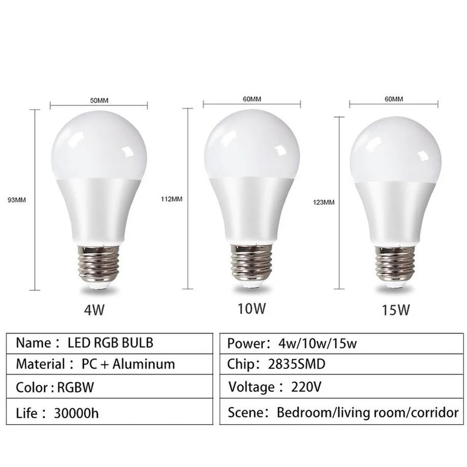 E27 LED RGB Spotlight Bulb with IR Remote Control - Smart Home Decor Lighting, Available in 4W, 10W, and 15W, AC 85-265V