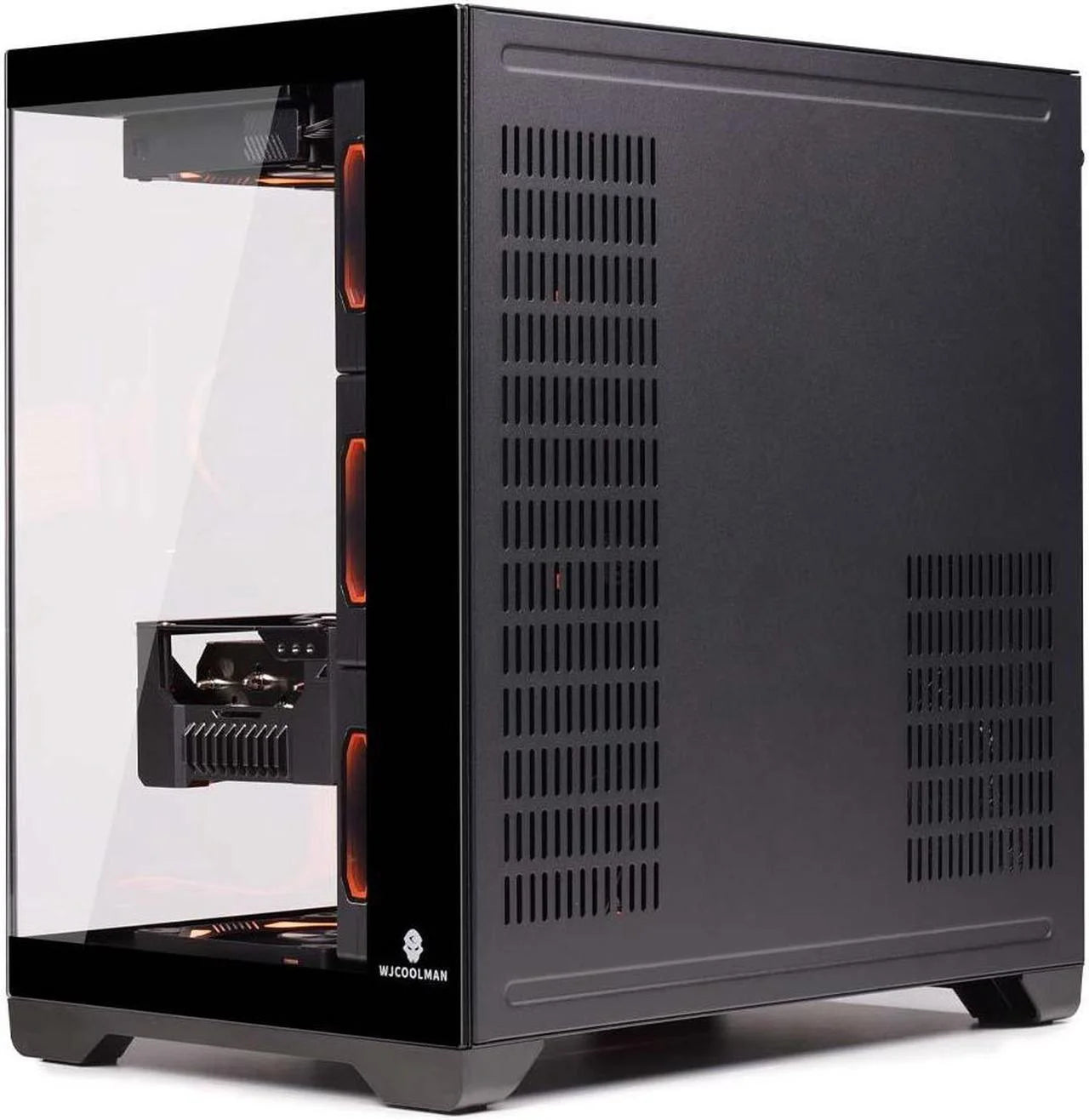 WJCOOLMAN Lonely Warrior PRO Black Computer Case Panoramic Version 2 Sides Transparent Glass Gaming Chassis Support 10 Fan Positions 360 AIO Support ATX/M-ATX Gming Case High-Airflow Design