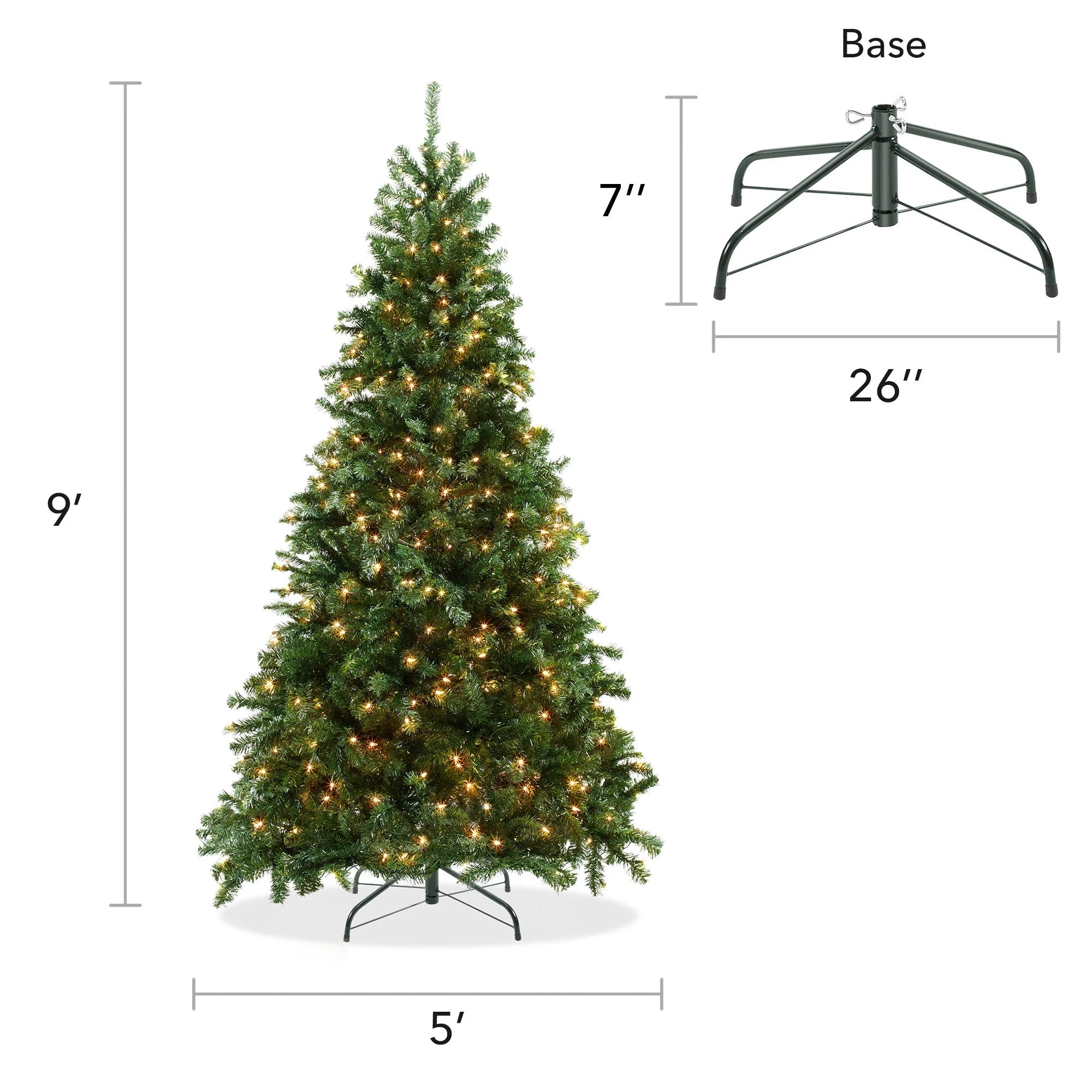 9FT Pre-Lit Realistic Green Spruce Artificial Christmas Tree, Stand