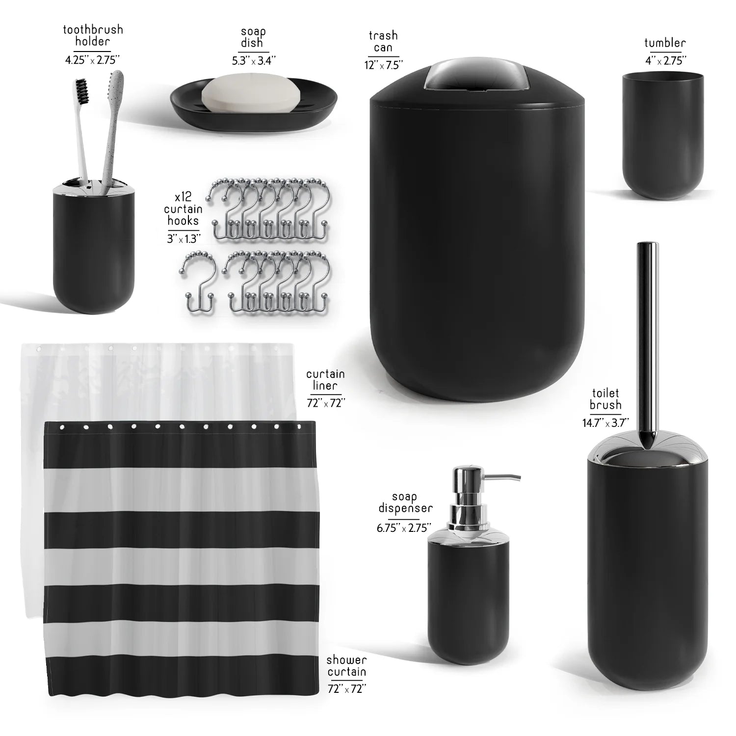 Hearth & Harbor 20 Piece Bathroom Accessories Set, Black Bathroom Decor Set