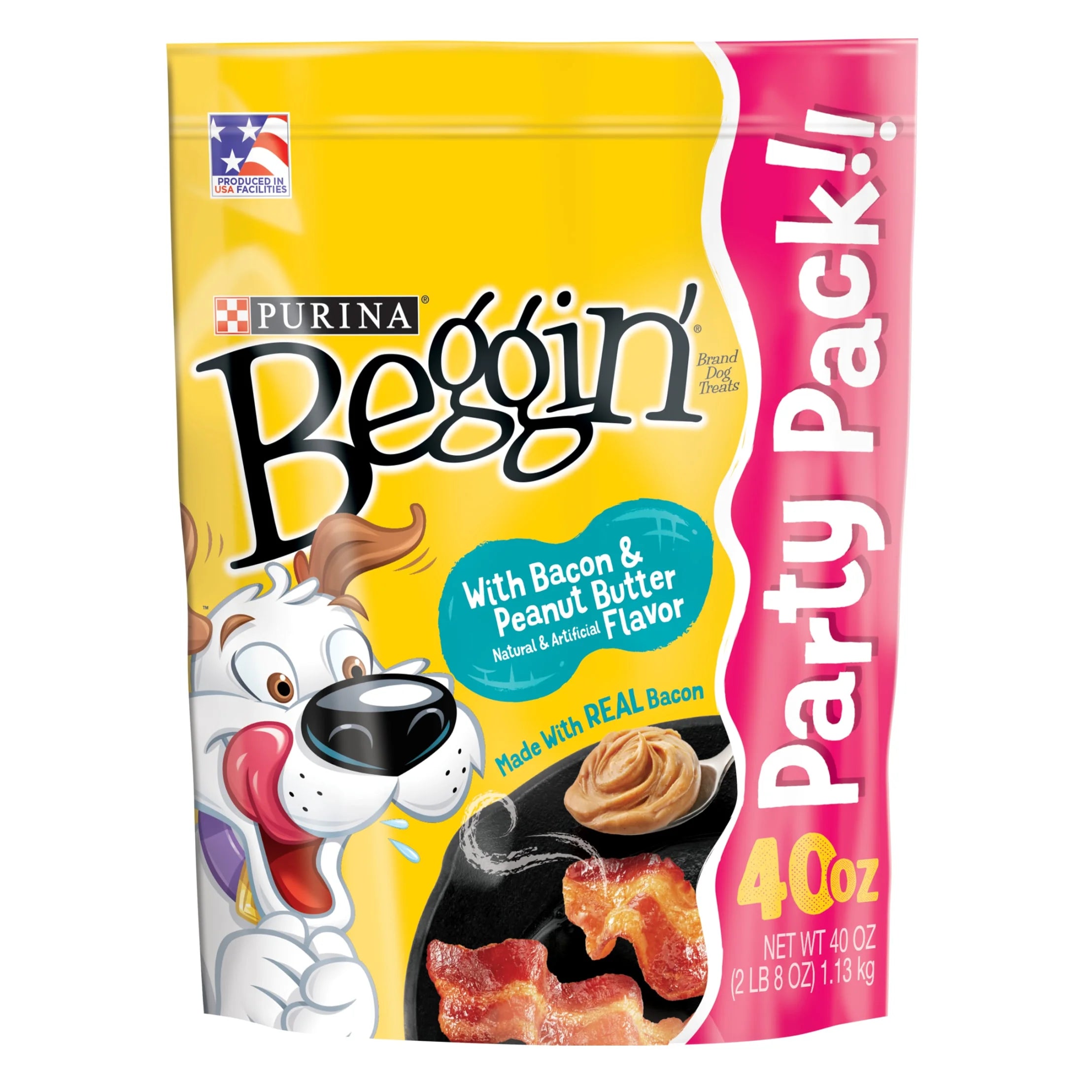 Purina Strips Dog Treats with Real Bacon & Peanut Butter Flavors Tender Chews, 40 Oz Pouch