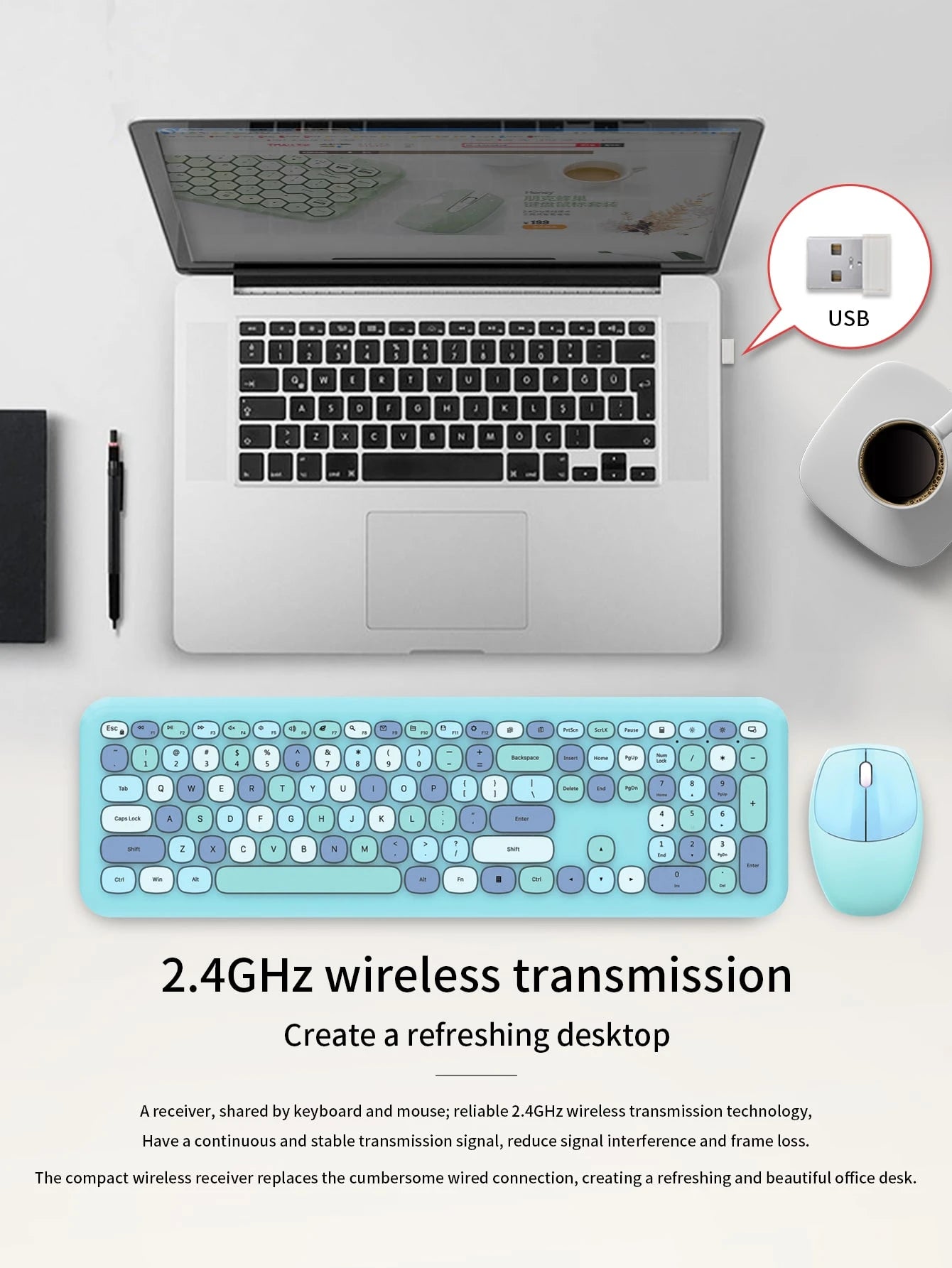 MOFII Mofii 666 Wireless Keyboard and Mouse Combo Set, Ultra-Thin round Cute Design for Home & Office Typing, Compatible with Notebook Computers, Desktop Computers, Etc. (Not Compatible with Iphone, Apple Laptop, Ipad)