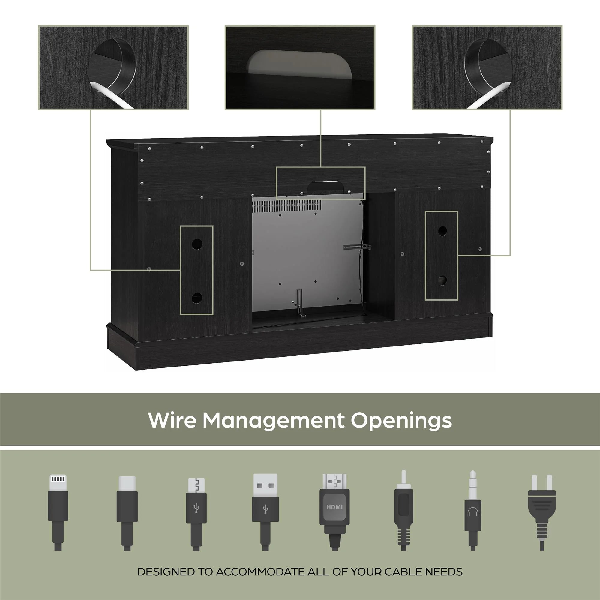 Ashton Lane Electric Fireplace TV Stand with Remote for Tvs up to 65In, Black Oak