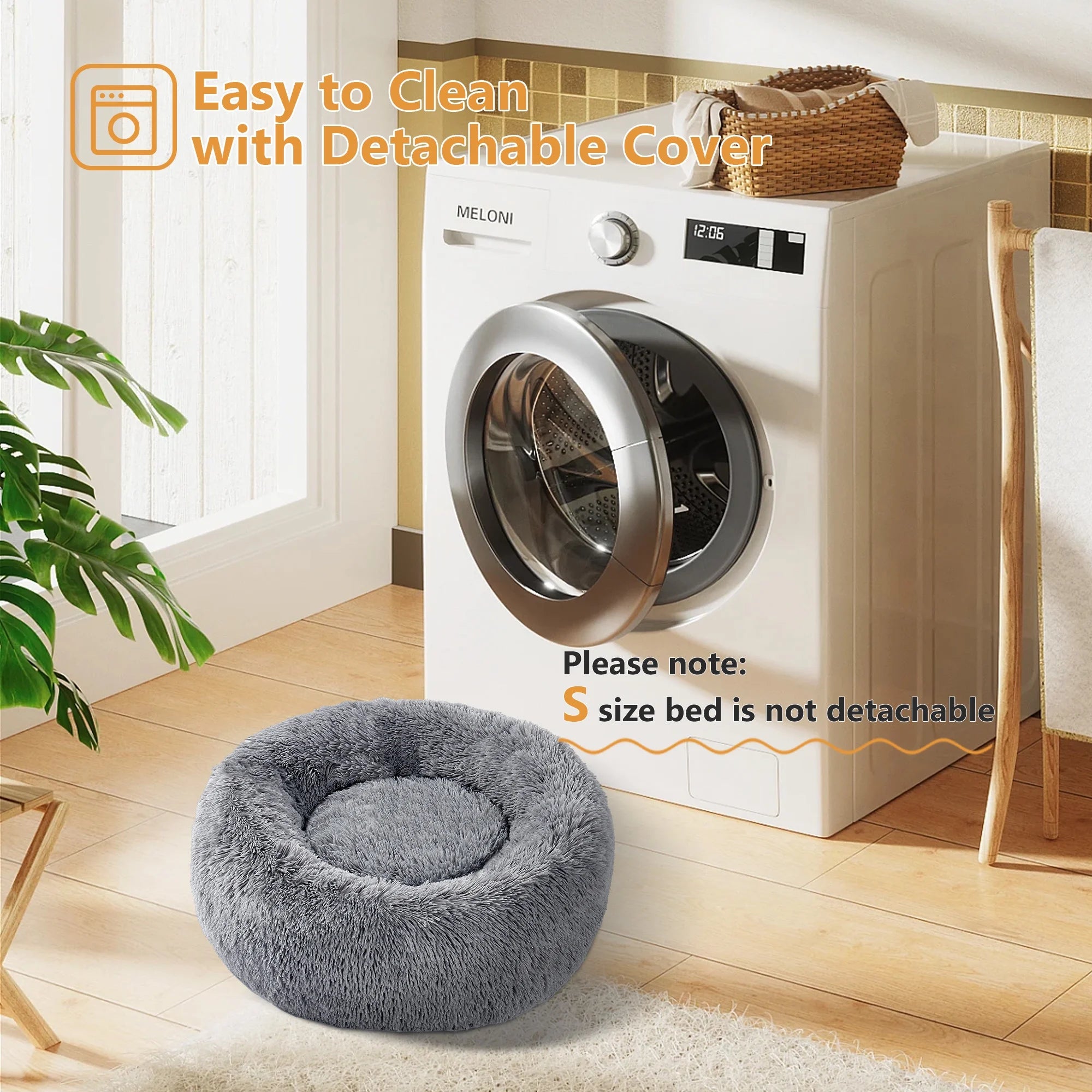 PAWZ Road Calming Donut Dog Bed Anti-Anxiety Plush Pillow round Puppy Cat Bed 30" for Pets up to 45Lbs,Gray