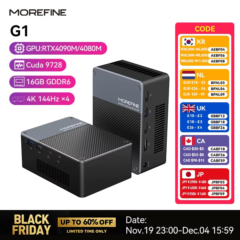 MOREFINE Mini PC GPU G1 with RTX 4090M/4080M Super Graphics Card 16G GDDR6 Thunderbolt3 Typec External High-Performance Computer