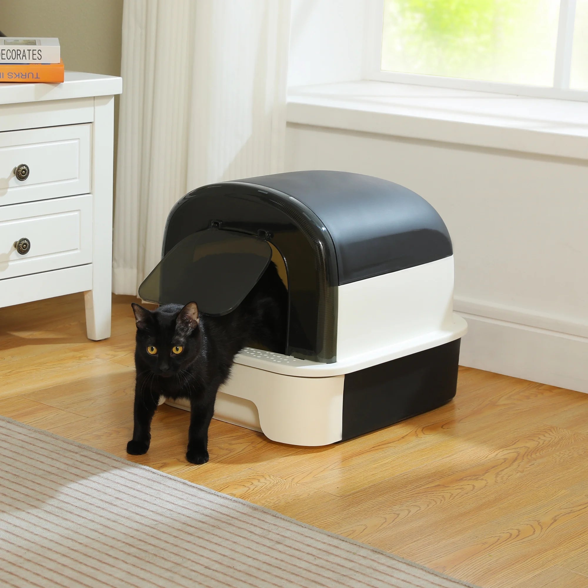 PAWZ Road Large Cat Litter Box with Scoop Litter Box with Lid Double-Layer Leak-Proof Litter Box for Cat, Black