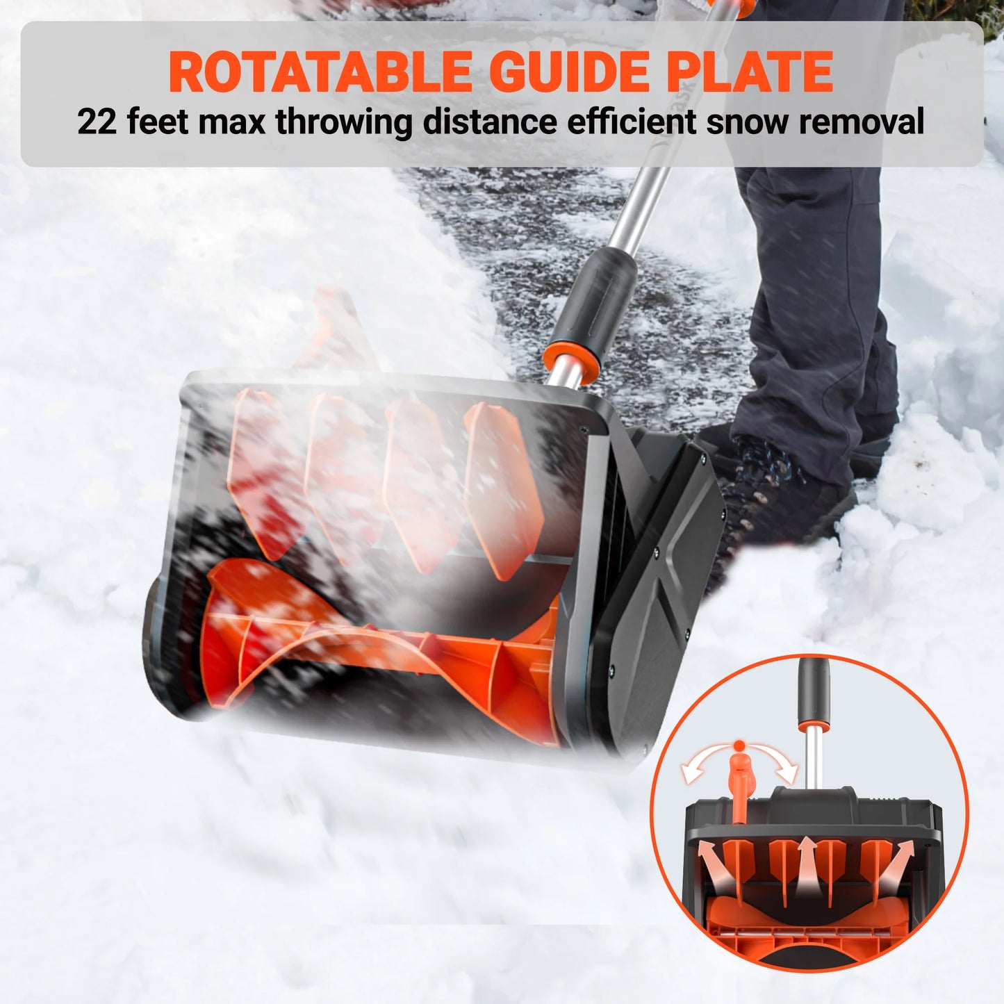 24V Cordless Snow Shovel - 13-Inch Electric Snow Blower with Brushless Motor, Directional Plate, Battery, and Quick Charger for Driveways and Sidewalks
