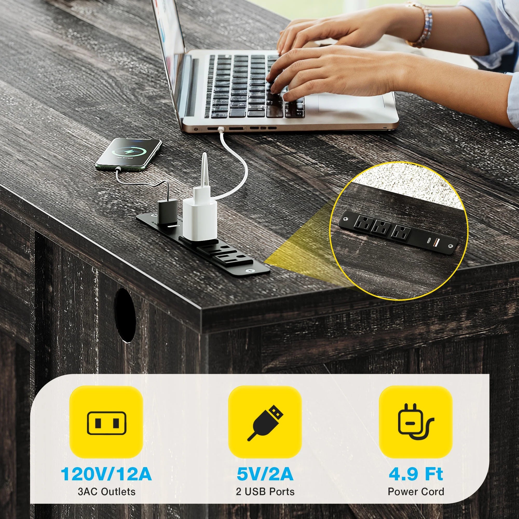 Casacomoda Home Office Desk with File Cabinet and Drawers, 59" Executive Desk with USB Power Outlet, Storage Cabinet for CPU, Workstation Table for Study, Dark Oak