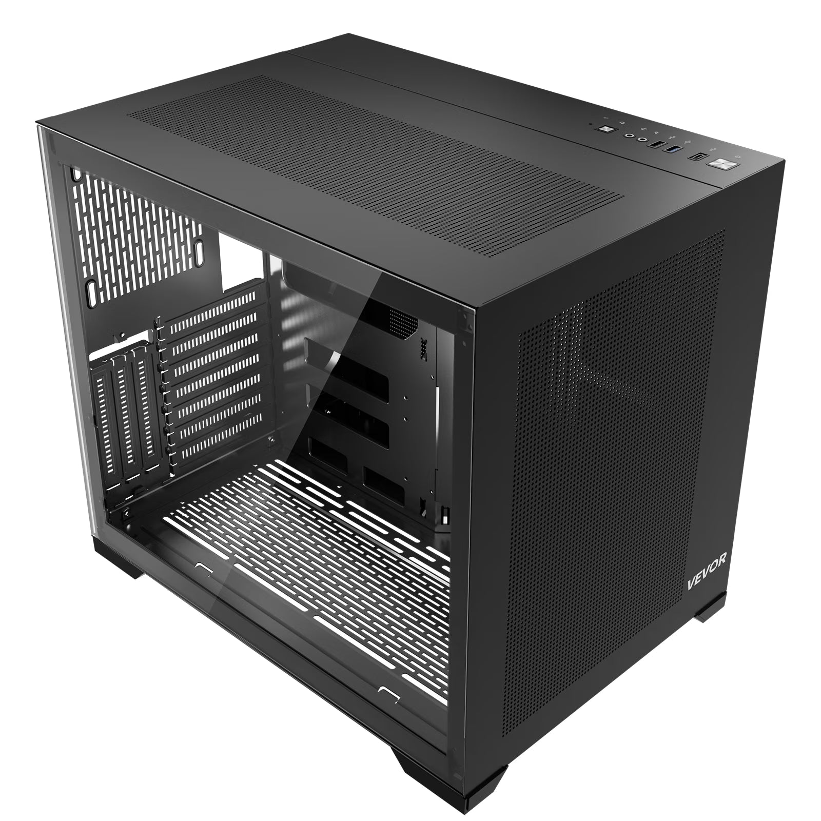 VEVOR Mid-Tower PC Case, Dual Chamber, Gaming Computer Case with Tempered Glass Panels, Magnetic Dust Filter, Cable Management, for GPU up to 410 Mm in Length, Compatible with ATX/M-ATX/ITX
