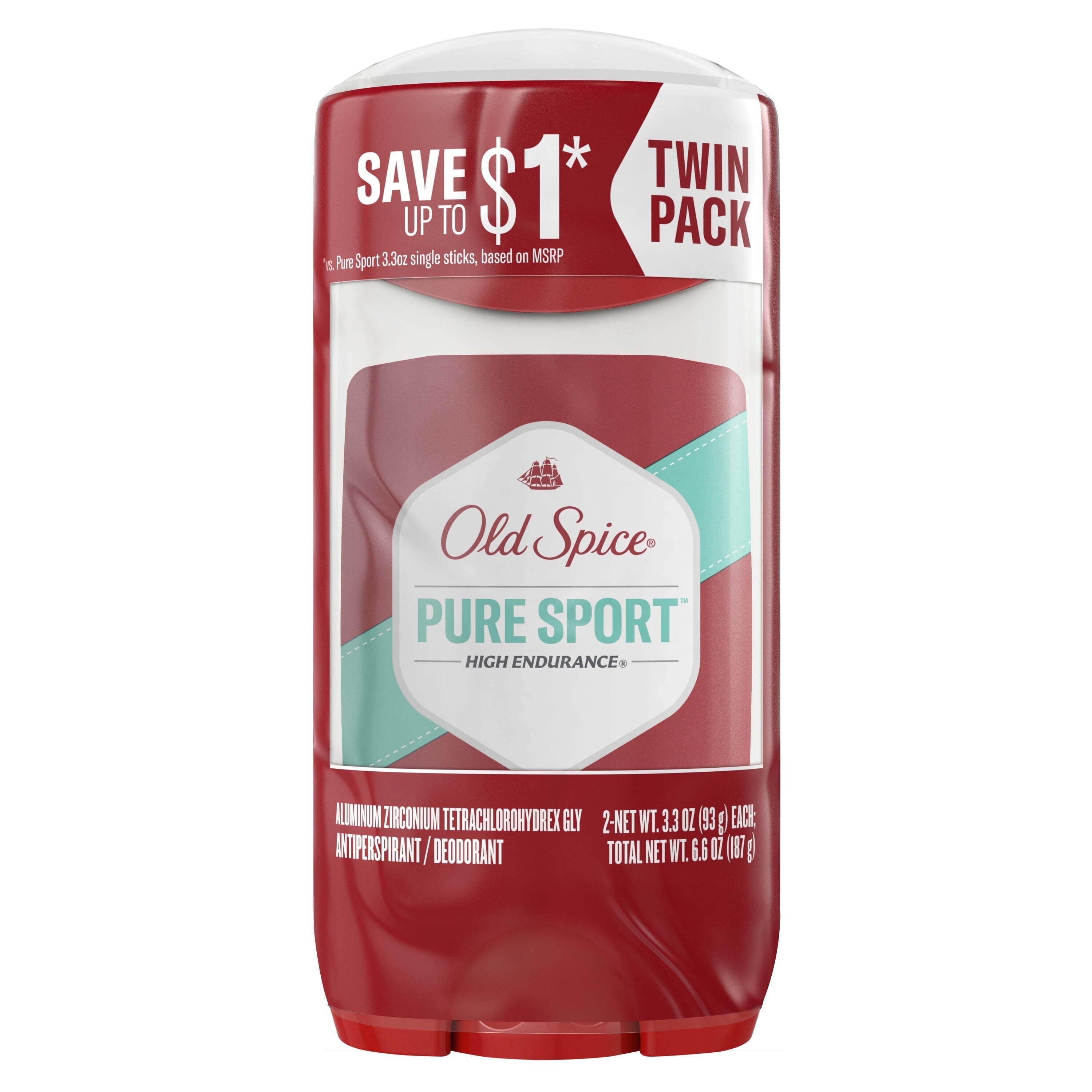 Old Spice High Endurance Antiperspirant Deodorant for Men, Stick, Pure Sport, 3.3 Oz (2 Pack)