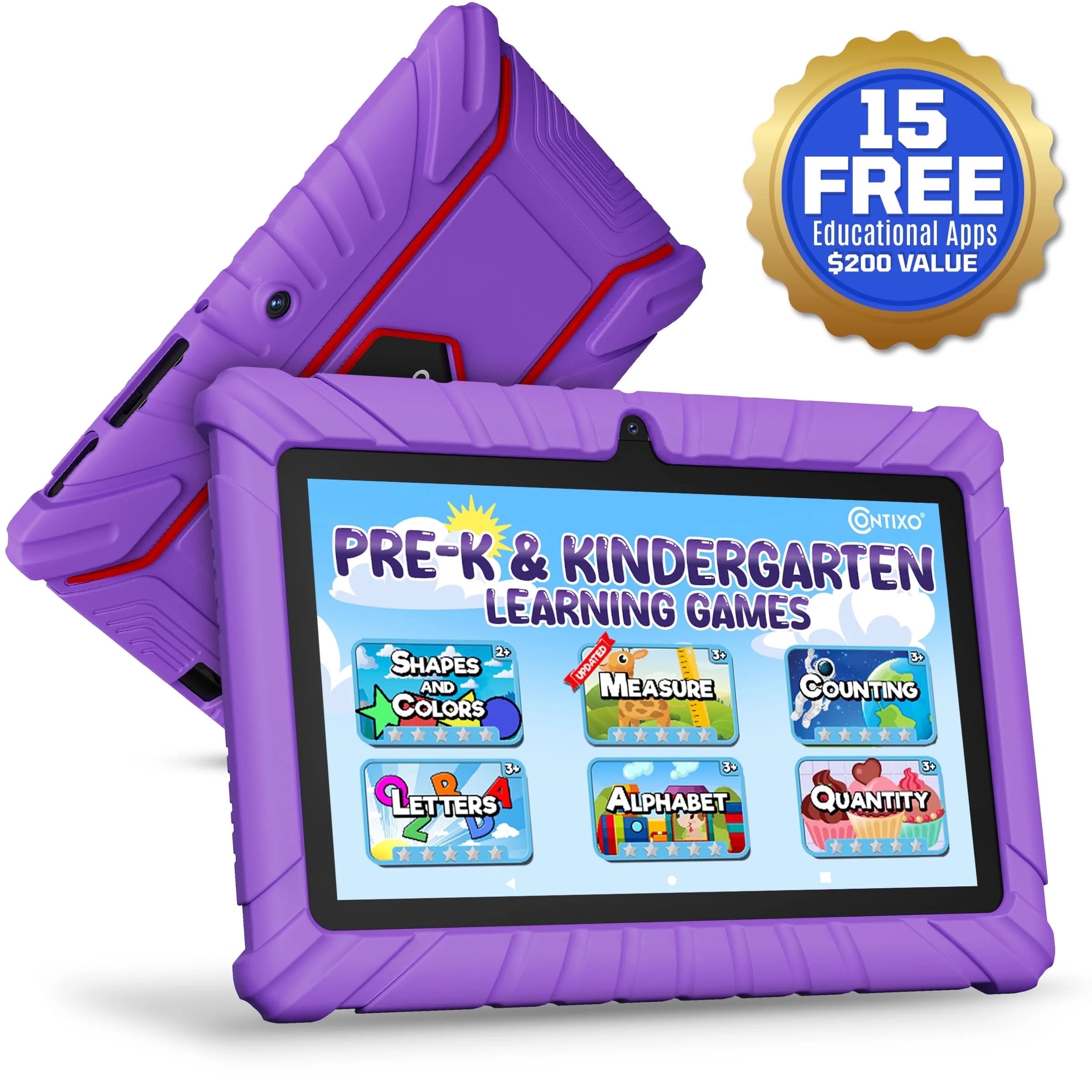 7" Kids Tablet, 2025 Model, Ages 3-7, Academy Preloaded, Kid-Proof Case, Android Tablet, Parental Controls, 32GB – Purple