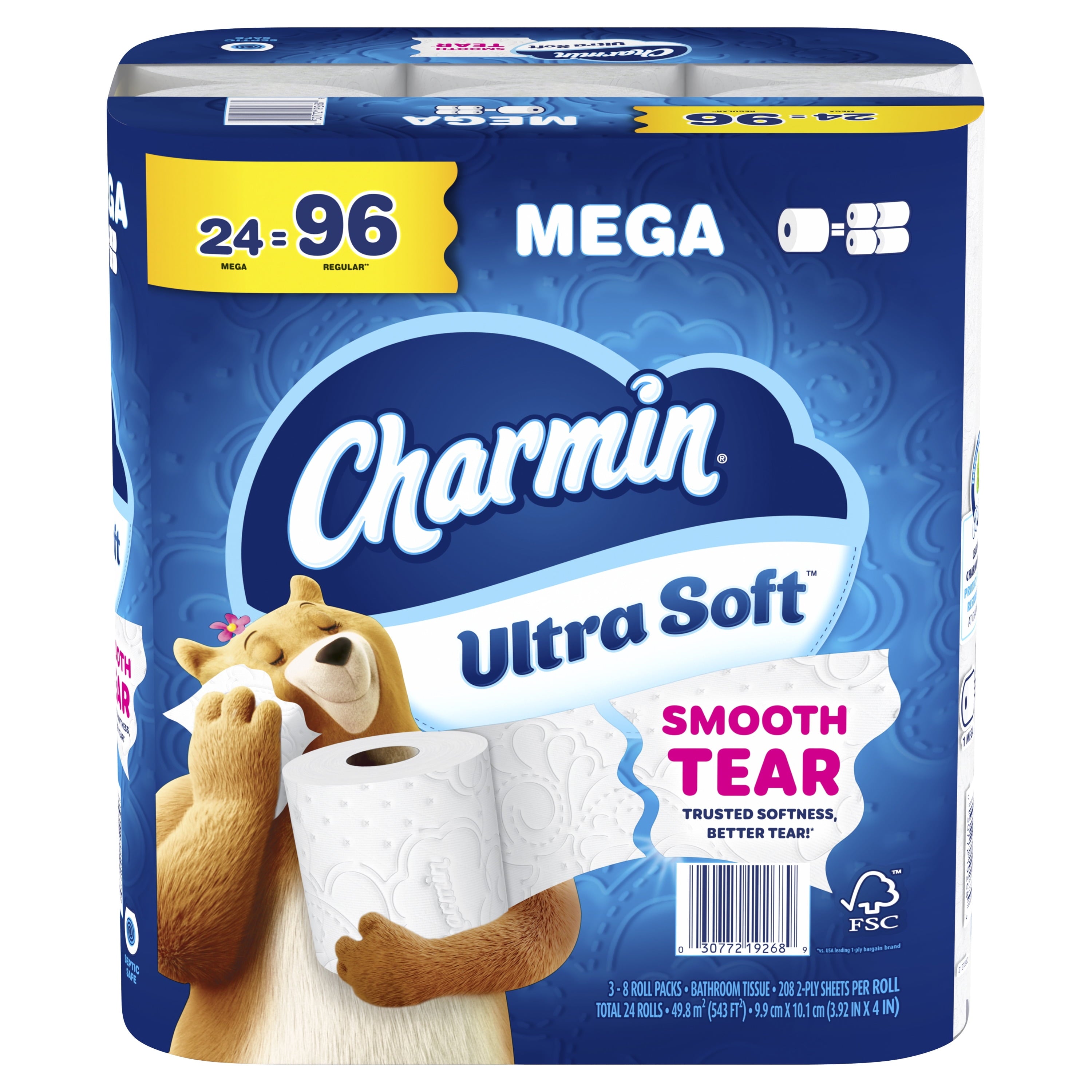 Charmin Toilet Paper Ultra Soft, 24 Mega Rolls, 2-Ply Bath Tissue