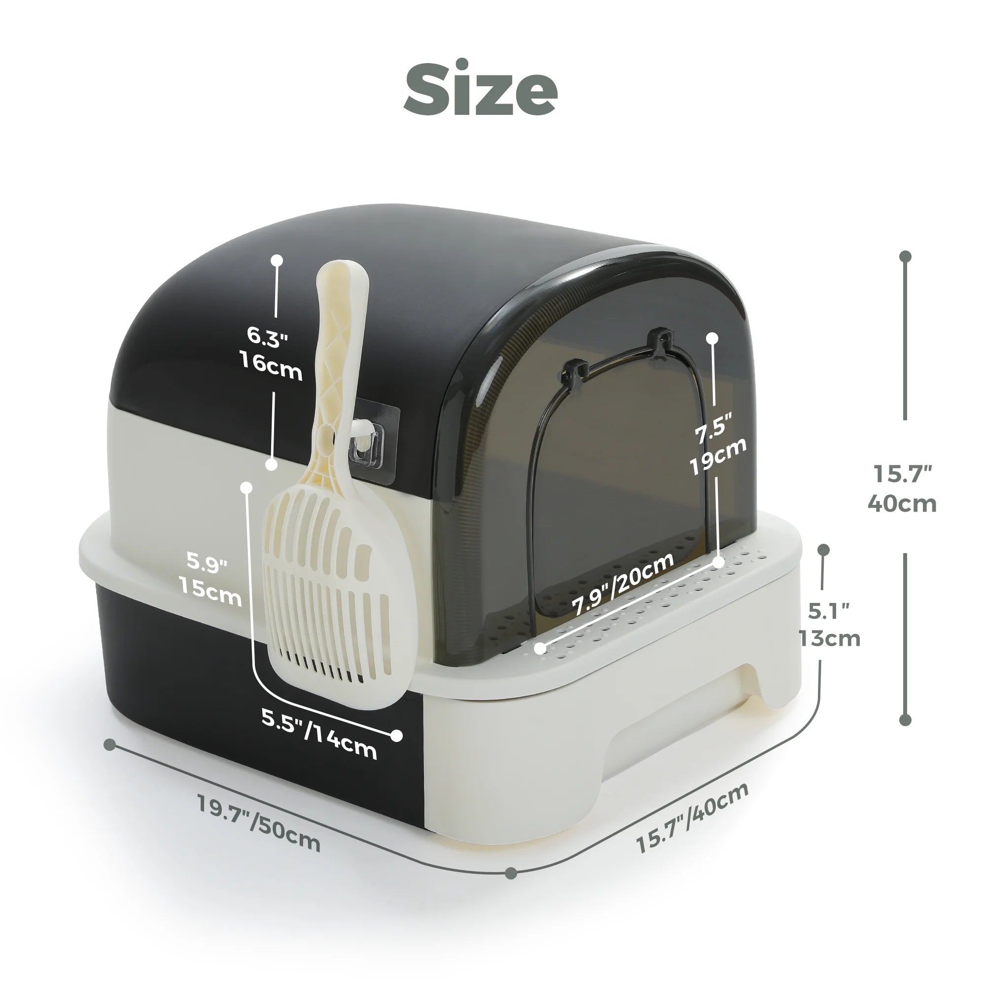 PAWZ Road Large Cat Litter Box with Scoop Litter Box with Lid Double-Layer Leak-Proof Litter Box for Cat, Black