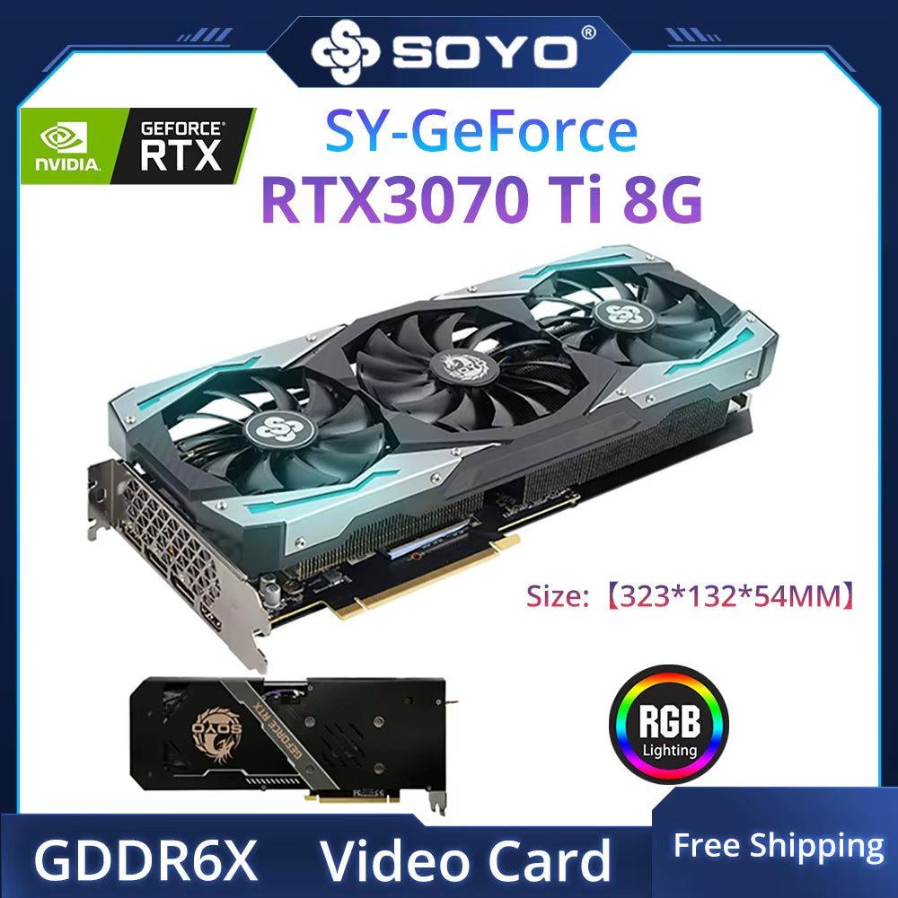 SOYO Full New Graphics Card 1660Super 2060 3060 3070Ti 3080Ti GDDR6/GDDR6X 8G 12G Cards Gaming Video Card NVIDIA Computer GPU