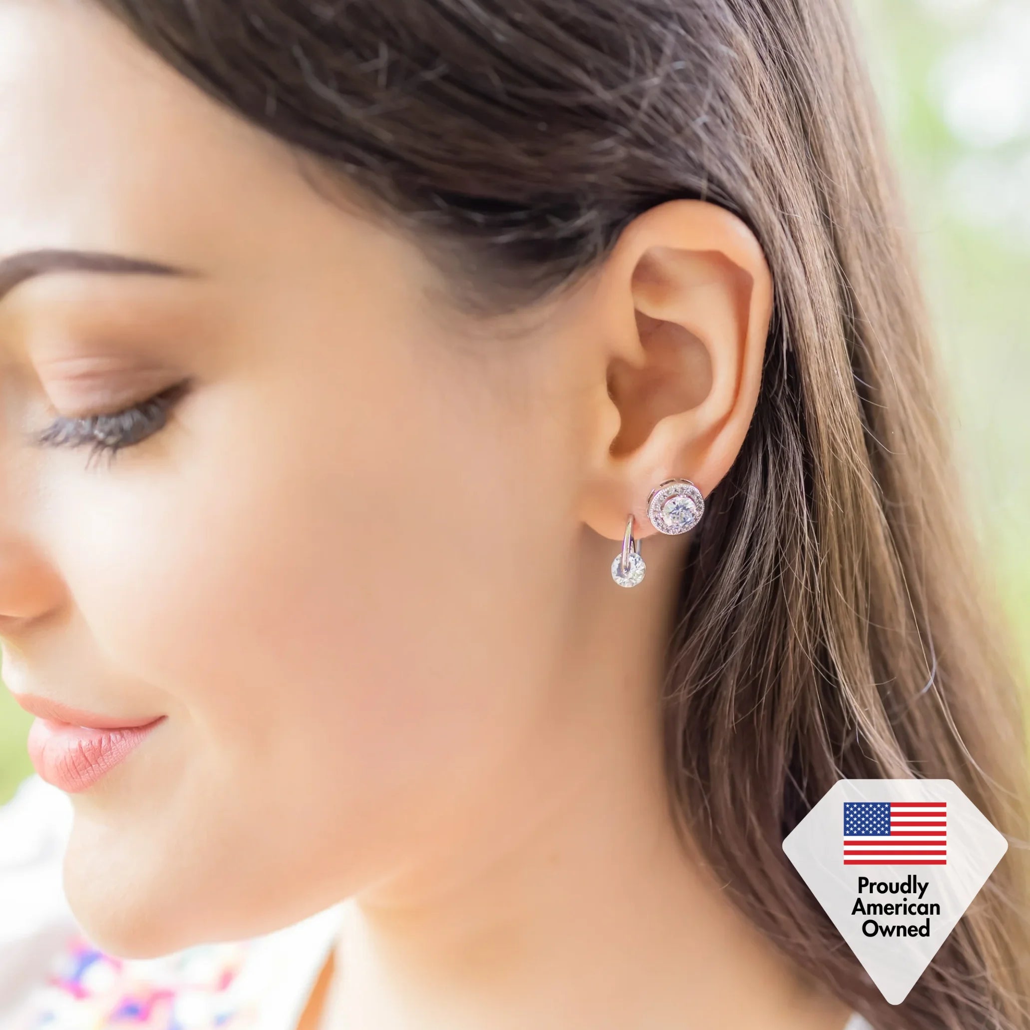 Cate & Chloe Ariel 18K White Gold Plated Silver Halo Stud Earrings with Simulated Diamonds for Women