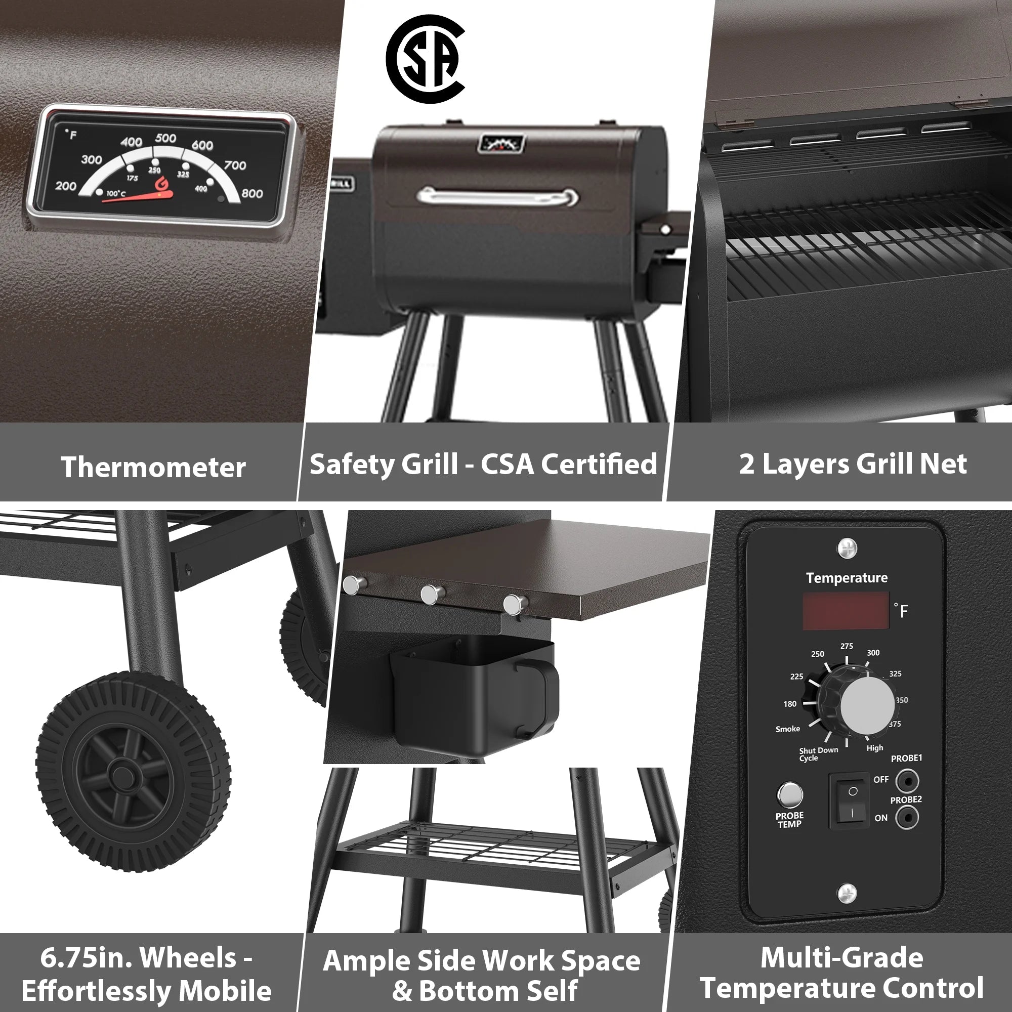 PARGRILL 467 Sq.In Wood Pellet Grill & Smoker, BBQ Grill with Auto Temperature Control, for Outdoor Cooking, Patio and Backyard, Bronze Black