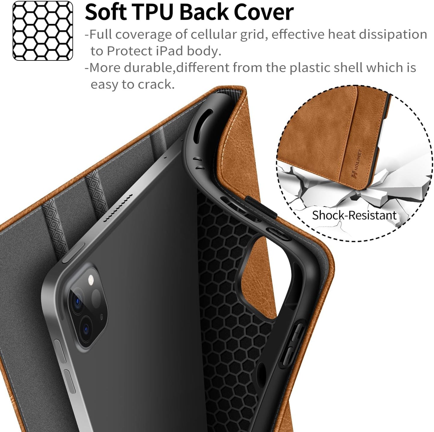 Case for Ipad Pro 12.9 2022 6Th/5Th/4Th/3Rd Generation 2021 2020 2018 with Pencil Holder Pocket Soft TPU Back Shockproof, Auto Sleep/Wake, Vegan Leather
