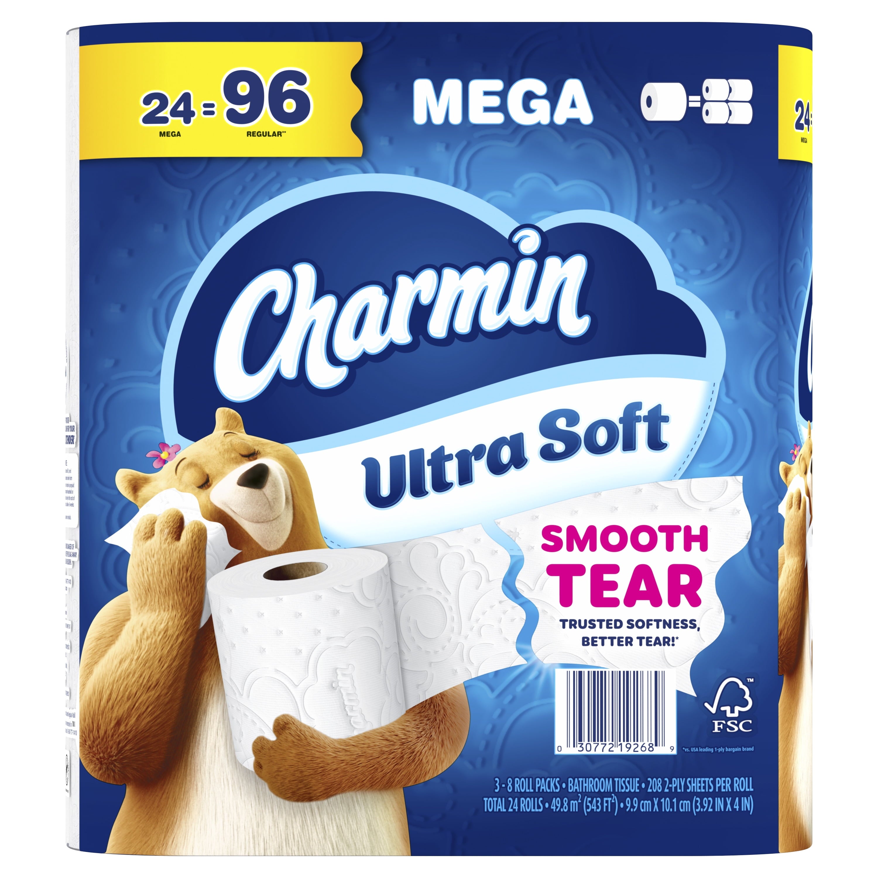 Charmin Toilet Paper Ultra Soft, 24 Mega Rolls, 2-Ply Bath Tissue