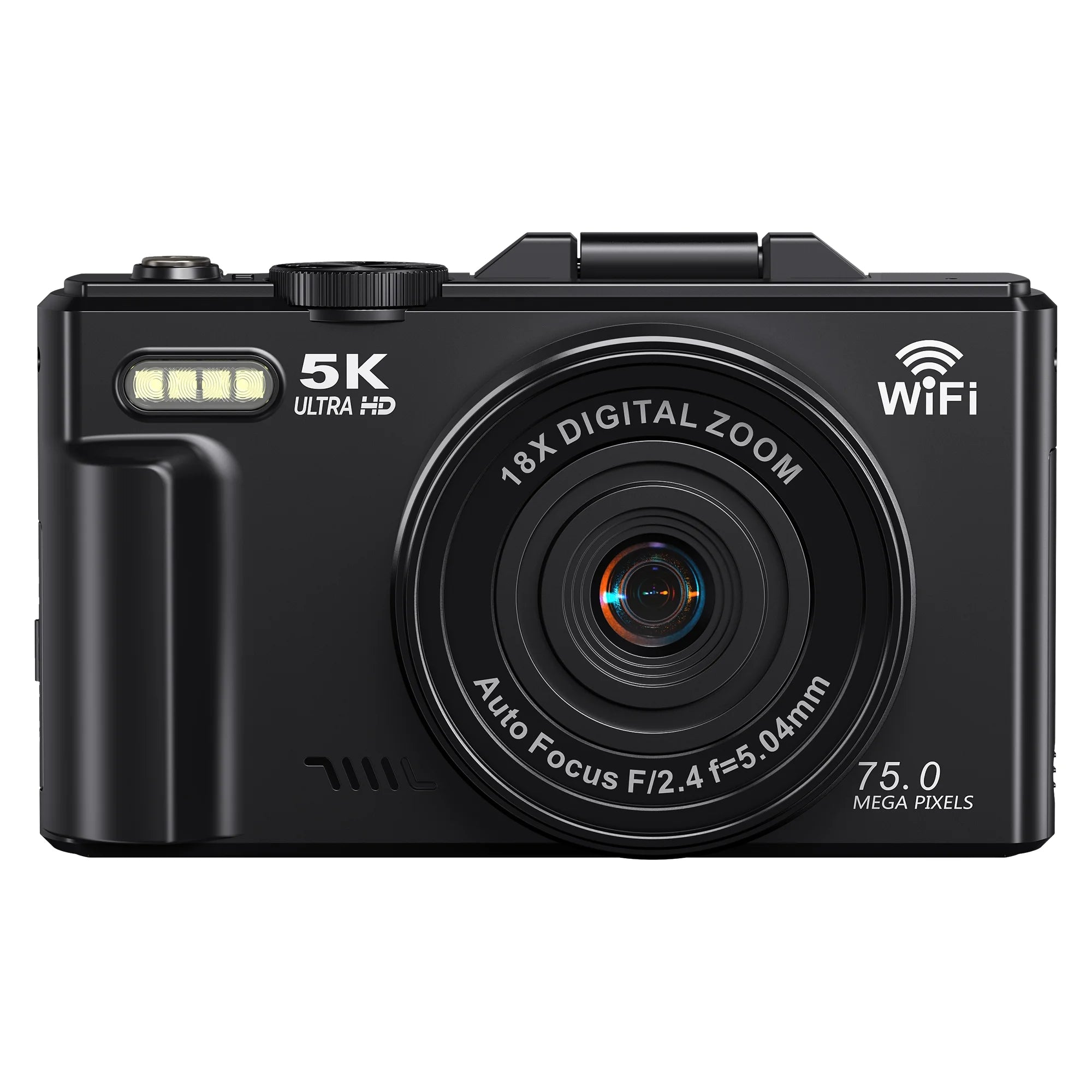 5K Digital Camera with 75MP Resolution, WiFi Connectivity, 18X Zoom, Autofocus, Flip Screen, and 32GB Memory Card for Vlogging and Photography