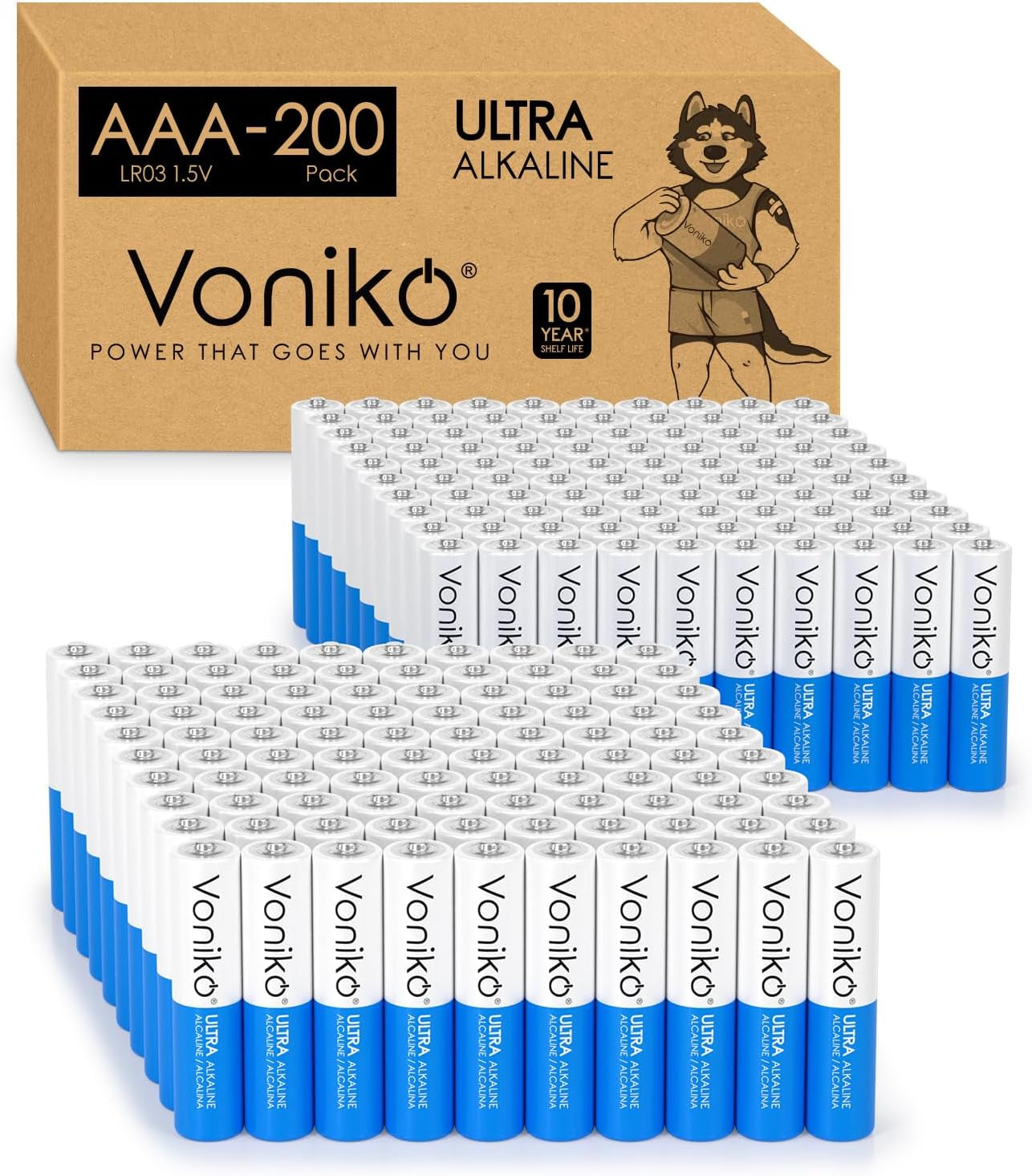 Voniko Ultra AAA Alkaline Batteries - 24 Pack, Long-Lasting Performance, 10-Year Shelf Life, Leak-Proof and Mercury-Free