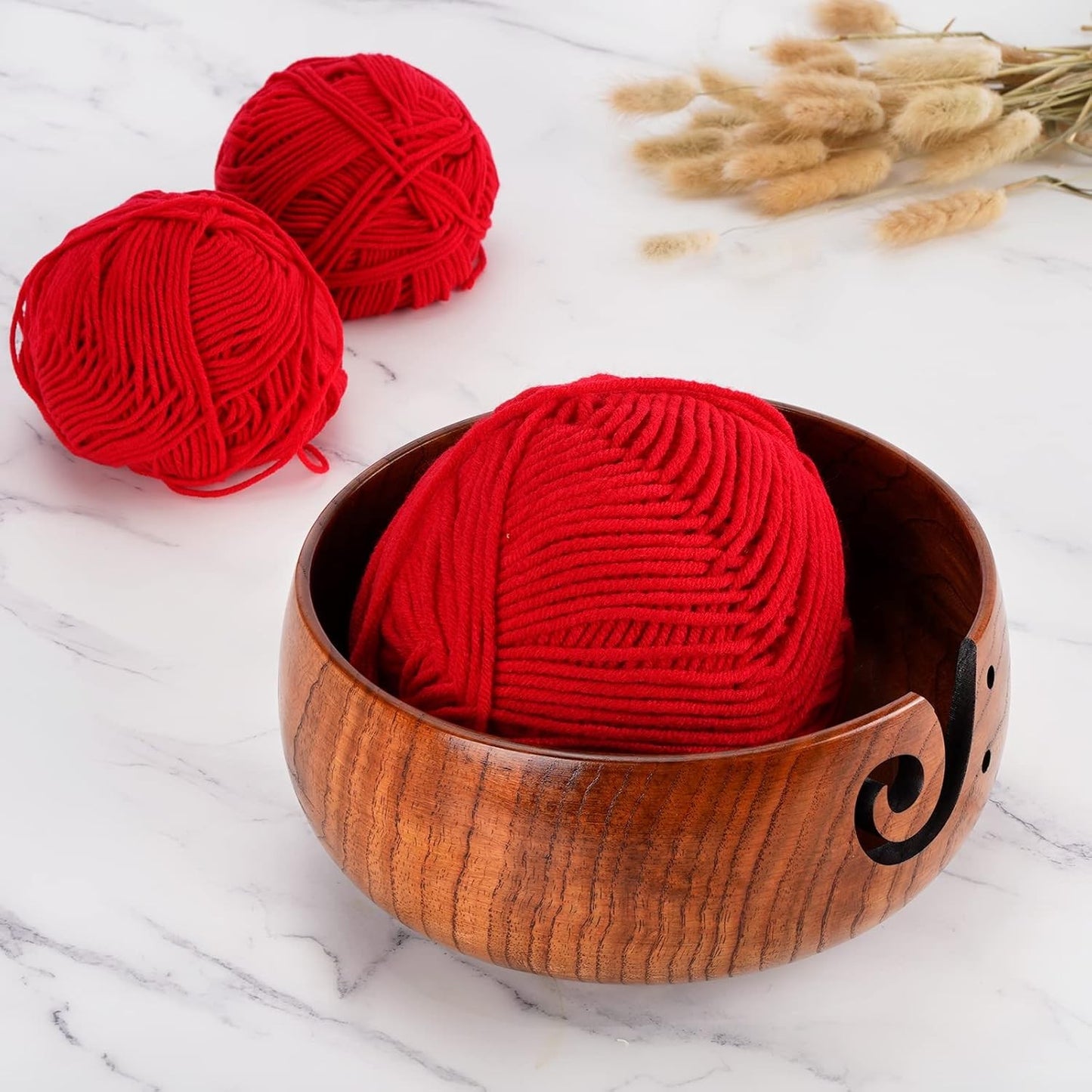 Wooden Knitting Yarn Bowl with Holes for Organized Storage