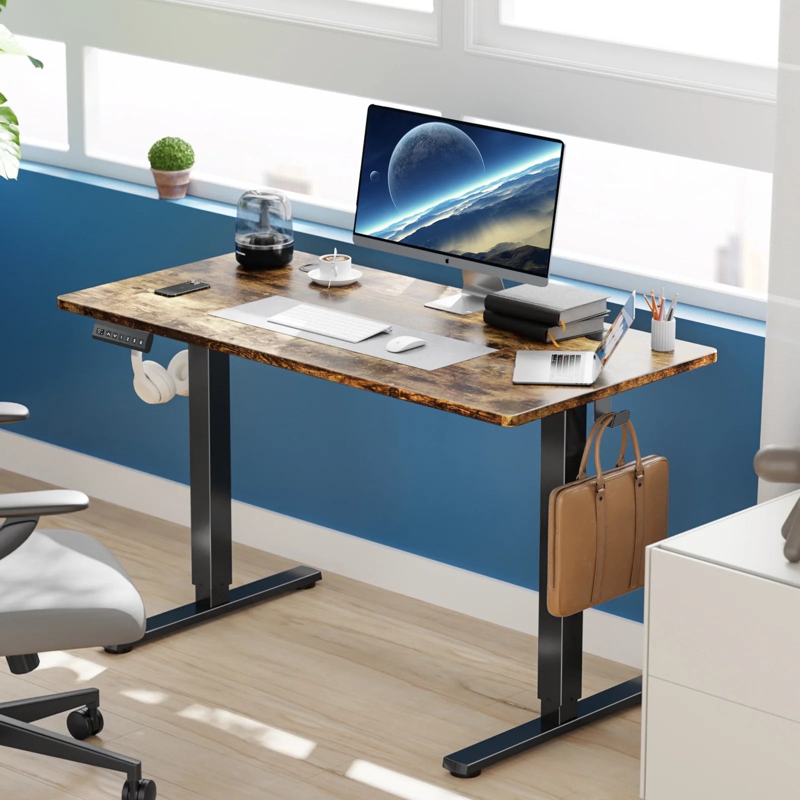 Edx Electric Standing Desk, Height Adjustable Desk, 55 X 24 Inches Ergonomic Stand up Desk with Memory Preset and T-Shaped Metal Bracket for Home Office