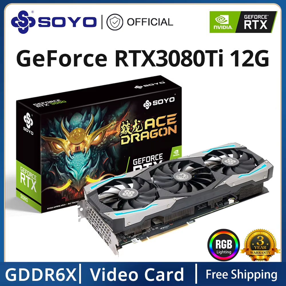 SOYO Full New Graphics Card 1660Super 2060 3060 3070Ti 3080Ti GDDR6/GDDR6X 8G 12G Cards Gaming Video Card NVIDIA Computer GPU