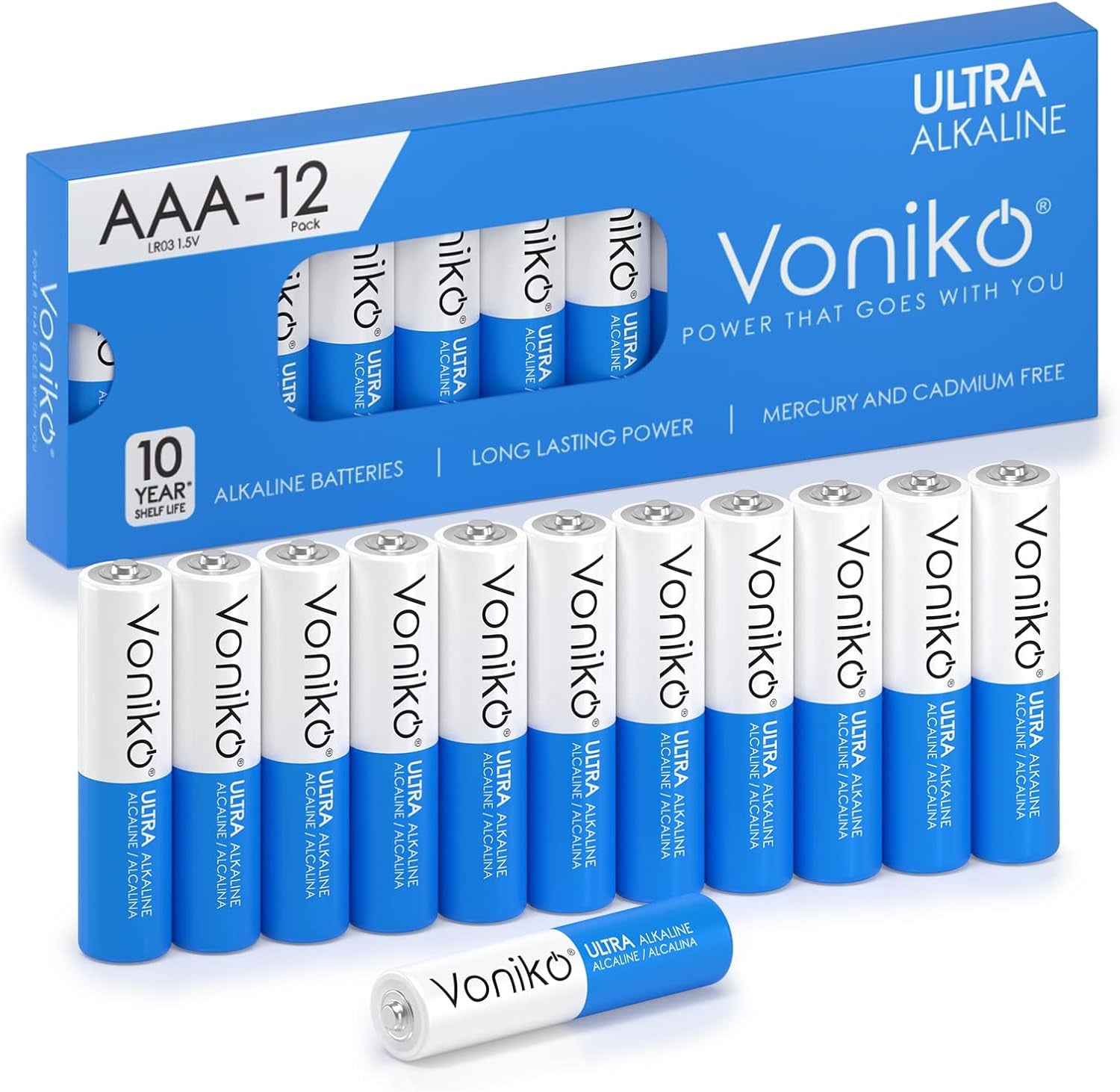 Voniko Ultra AAA Alkaline Batteries - 24 Pack, Long-Lasting Performance, 10-Year Shelf Life, Leak-Proof and Mercury-Free