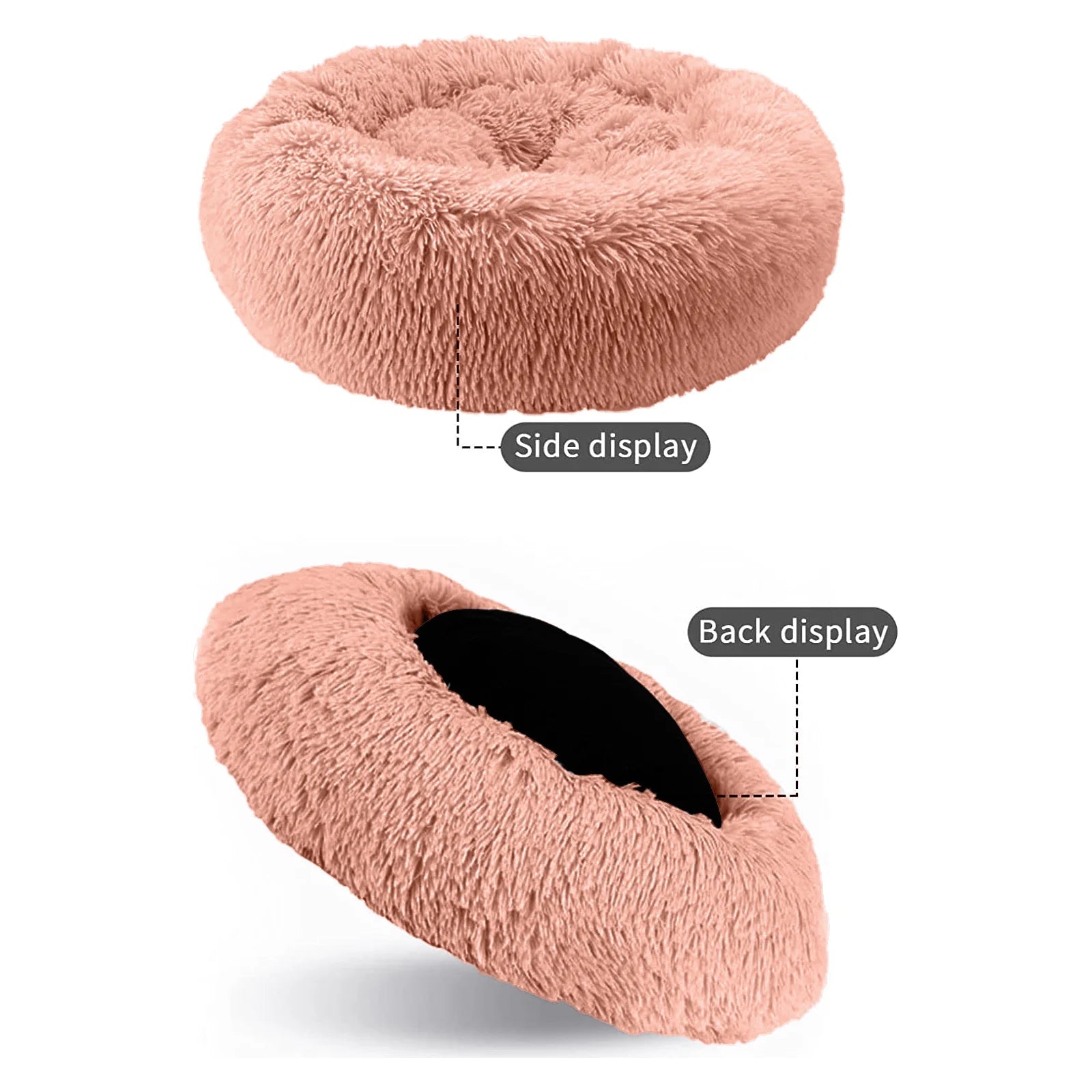 Nisrada 27In Calming Donut Dog Bed Anti-Anxiety, Self Warming, Cozy Soft Plush round Pet Bed Indoor, Ideal for Both Home & Travel, Size 27”X27”X8” Pink