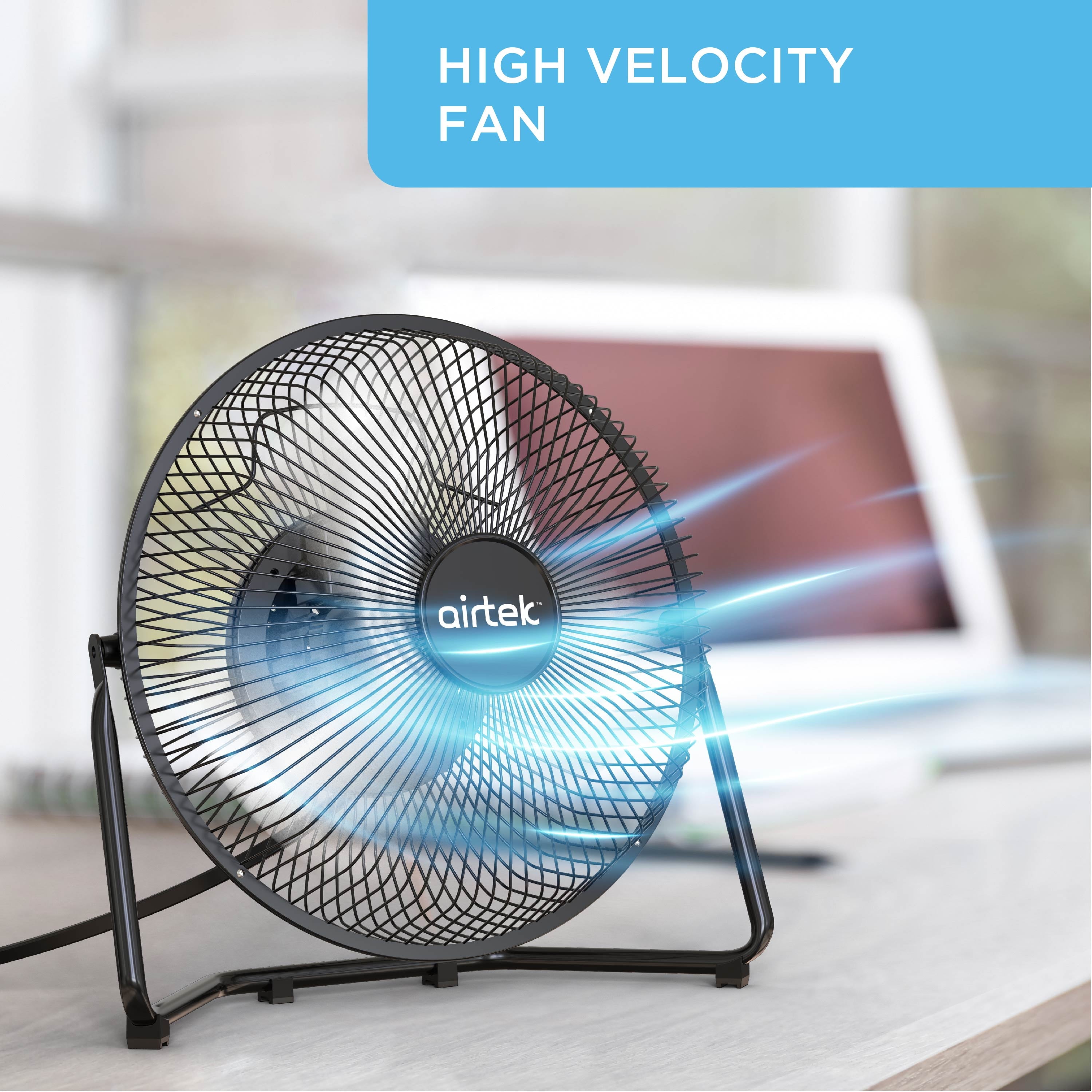 Airtek High Velocity Desk Fan, 3-Speed Electric Fan with Metal Blades and Safety Grilles