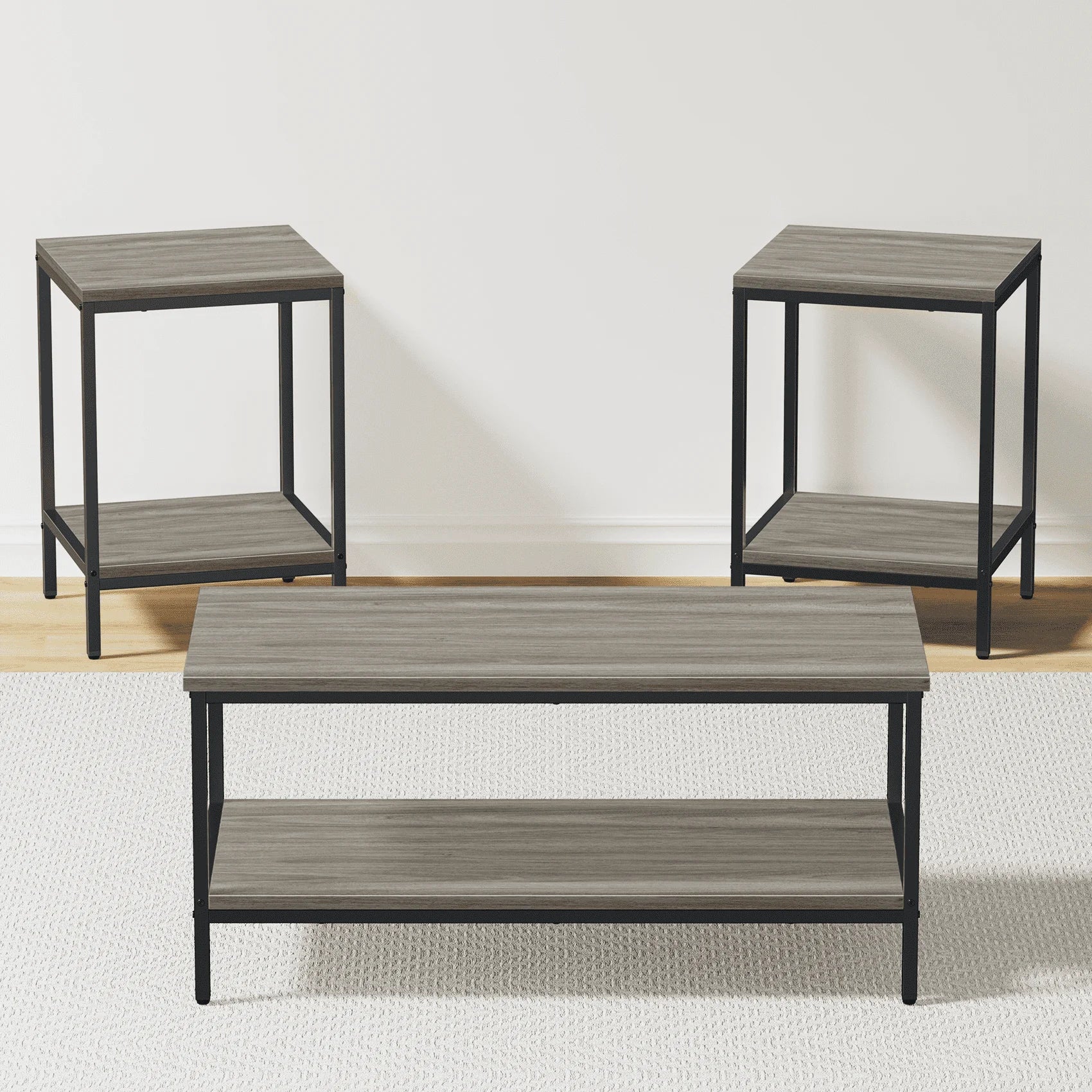 JOZ 3-Piece Coffee Table Set for Living Room, End Table Set with Storage, Includes 1 Coffee Table and 2 End Tables, Rock Gray