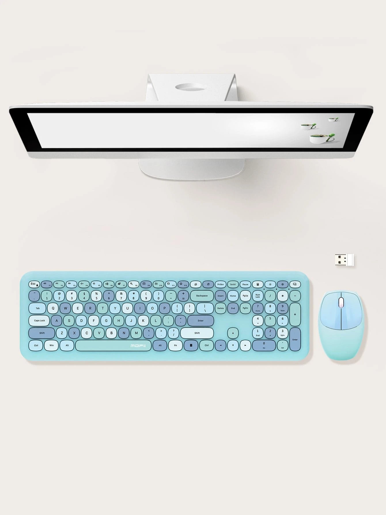 MOFII Mofii 666 Wireless Keyboard and Mouse Combo Set, Ultra-Thin round Cute Design for Home & Office Typing, Compatible with Notebook Computers, Desktop Computers, Etc. (Not Compatible with Iphone, Apple Laptop, Ipad)