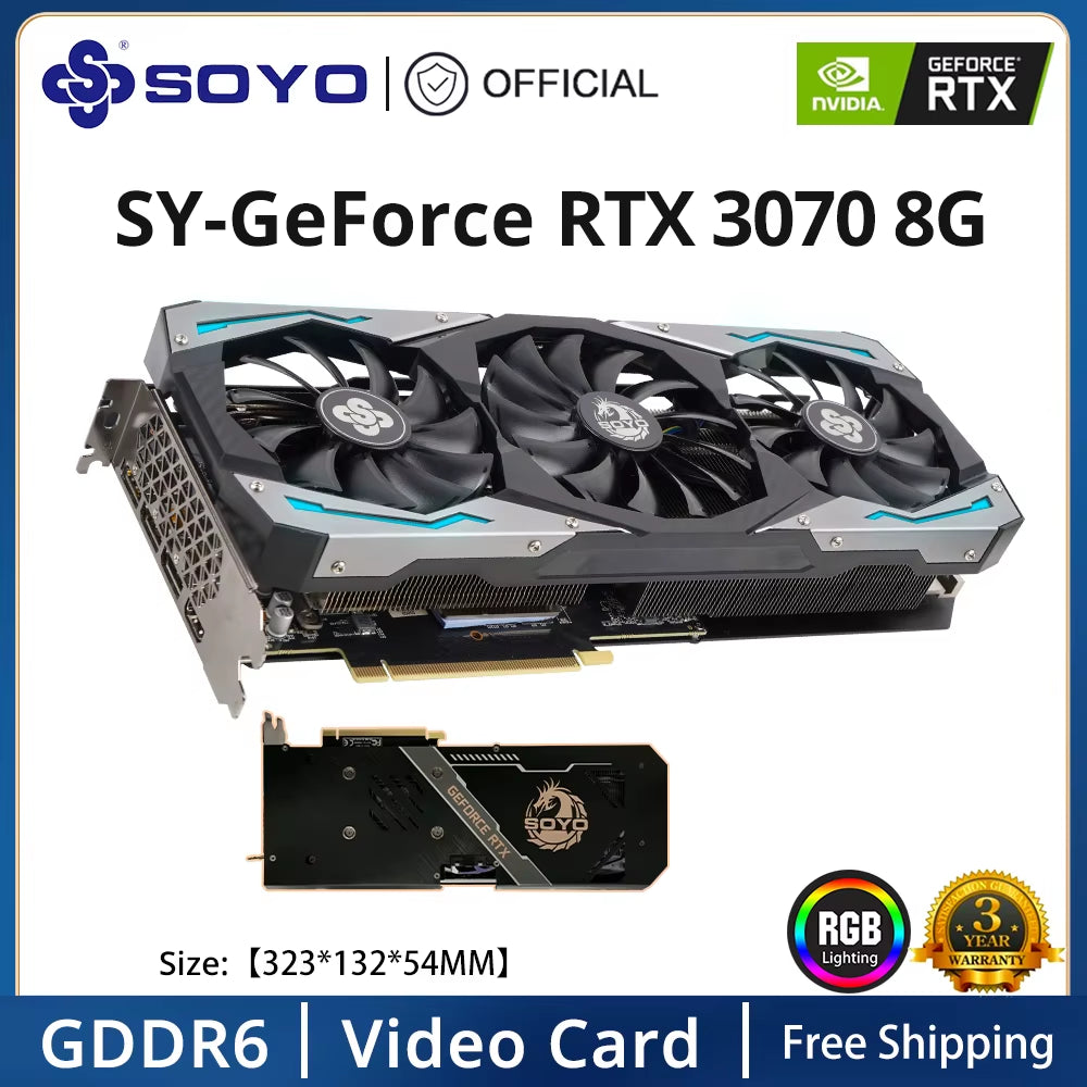 SOYO Full New Graphics Card 1660Super 2060 3060 3070Ti 3080Ti GDDR6/GDDR6X 8G 12G Cards Gaming Video Card NVIDIA Computer GPU