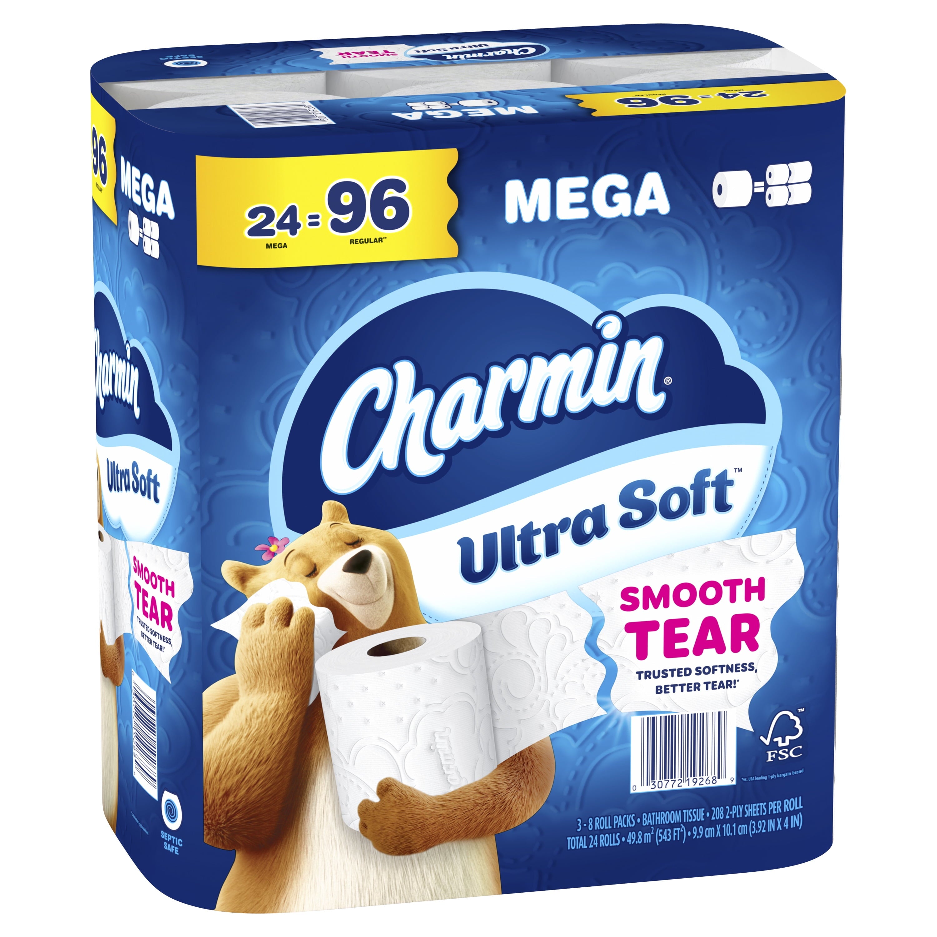 Charmin Toilet Paper Ultra Soft, 24 Mega Rolls, 2-Ply Bath Tissue