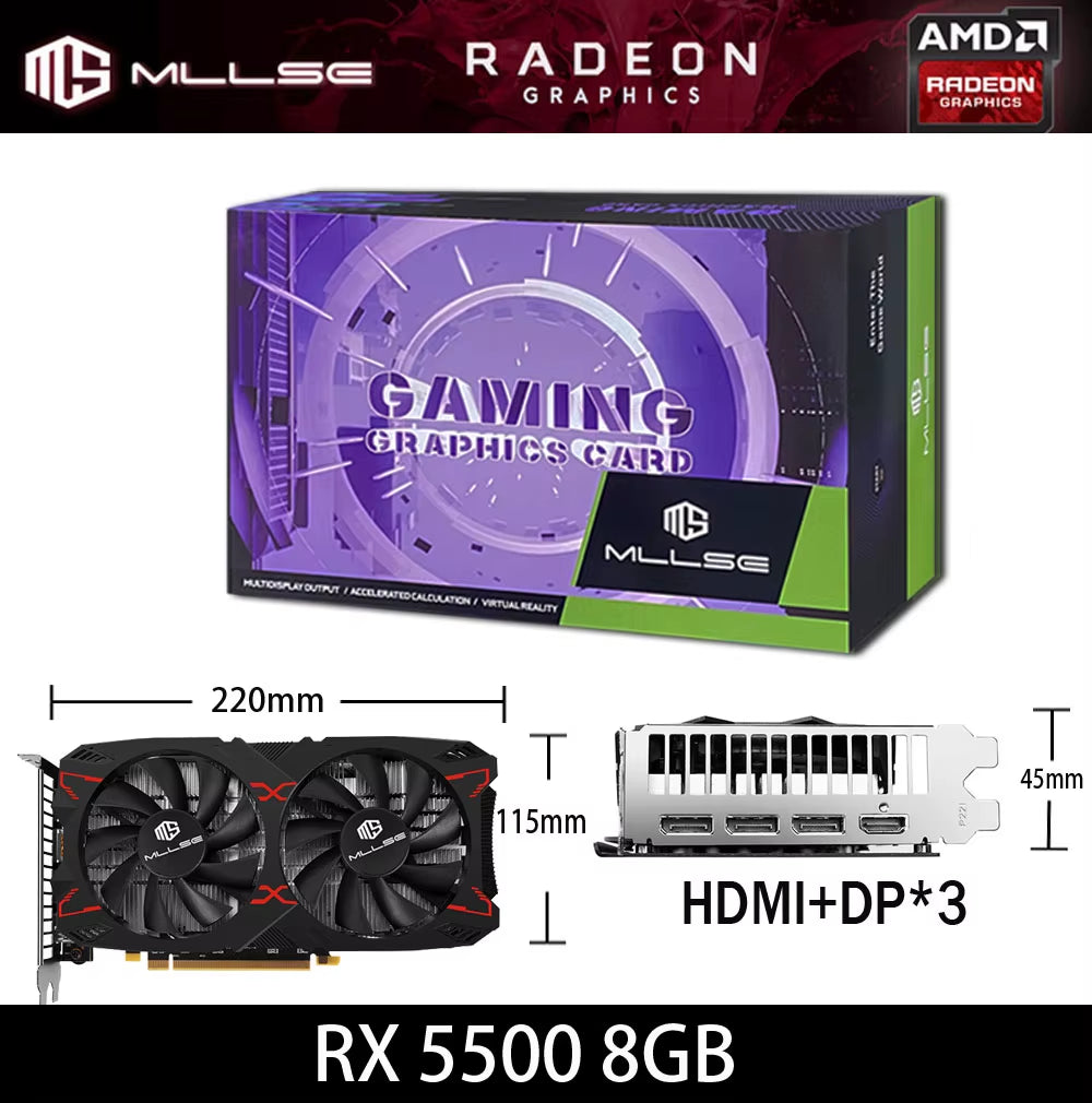 MLLSE Graphics Card RX 5500 8Gb Placa De Video Gaming 7NM 128Bit GDDR6 8Pin PCI Express 4.0 X 8 1717Mhz DP*3 Desktop
