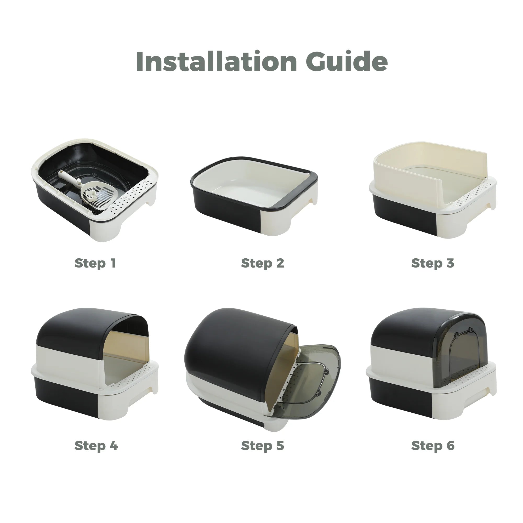 PAWZ Road Large Cat Litter Box with Scoop Litter Box with Lid Double-Layer Leak-Proof Litter Box for Cat, Black