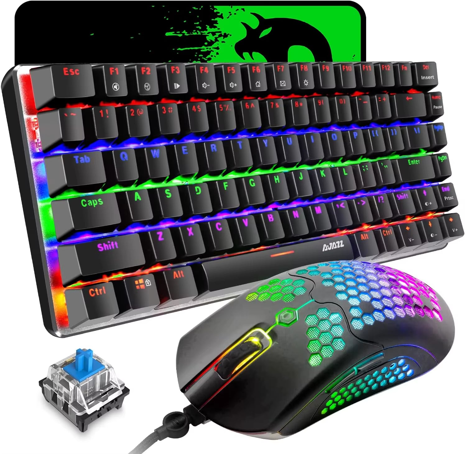MAMBANAKE X ZIYOUANG AK33 Gaming Keyboard,M5 Mouse,Rainbow LED Backlit Mechanical Keyboard