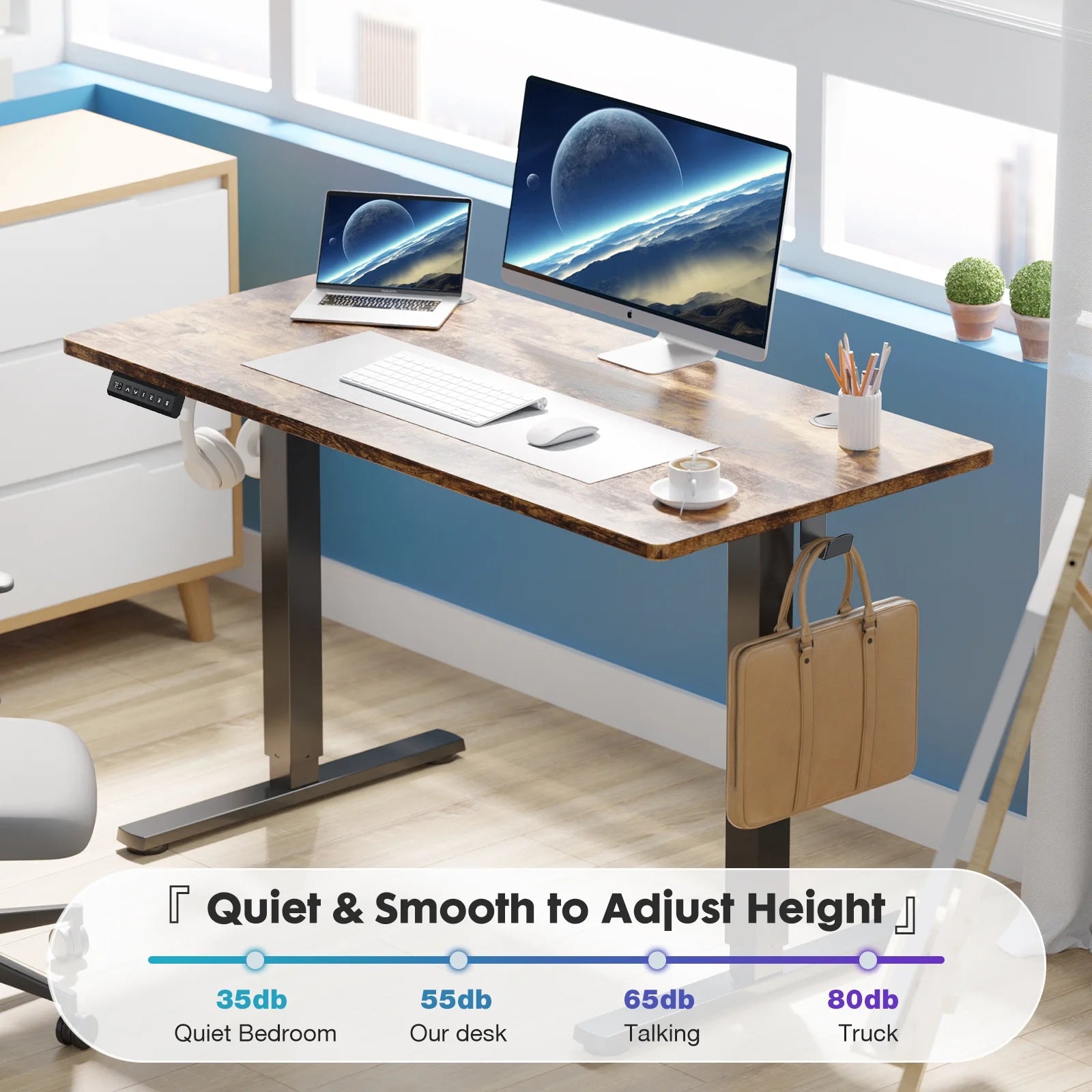 Edx Electric Standing Desk, Height Adjustable Desk, 55 X 24 Inches Ergonomic Stand up Desk with Memory Preset and T-Shaped Metal Bracket for Home Office