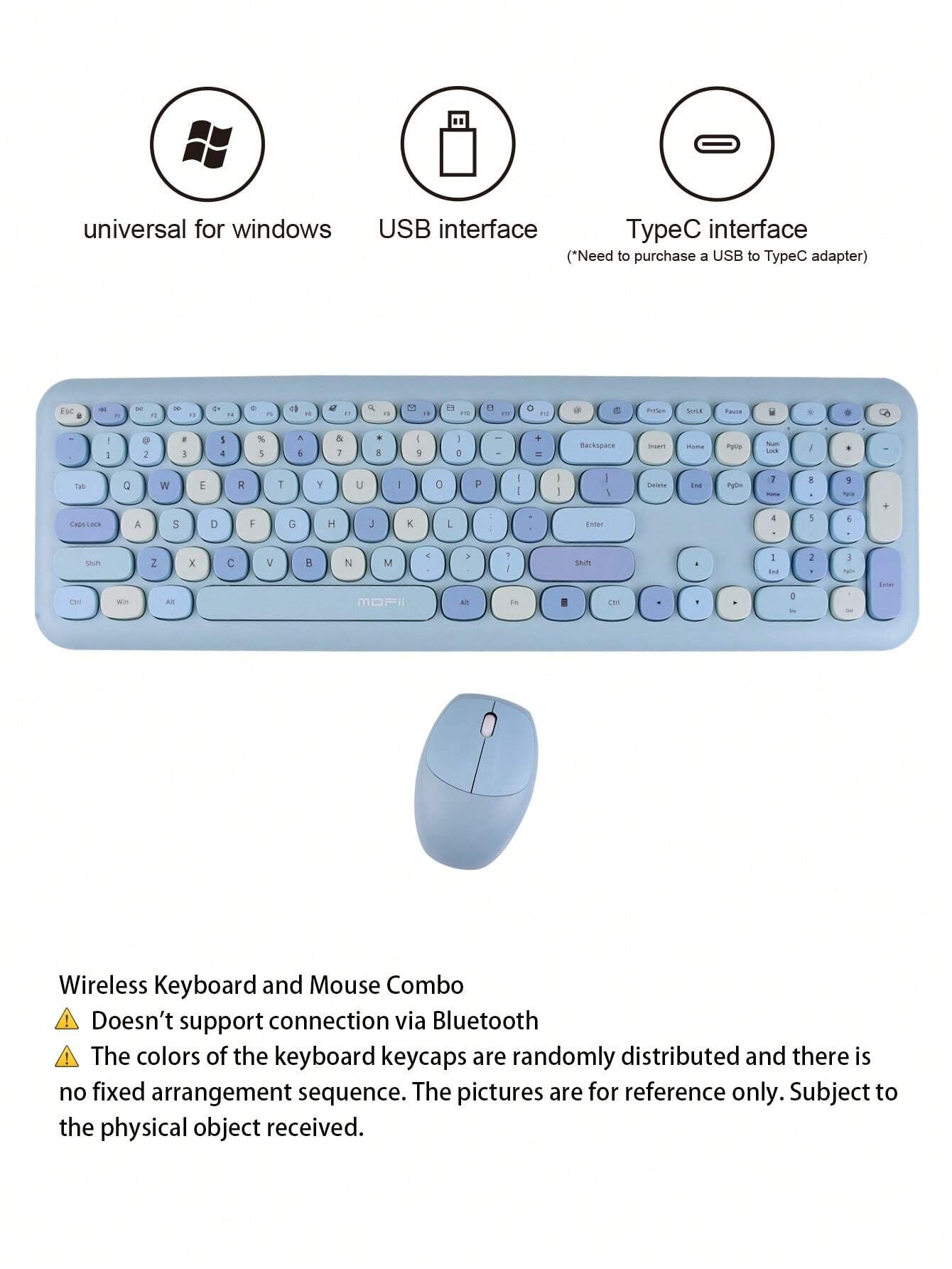 MOFII Mofii 666 Wireless Keyboard and Mouse Combo Set, Ultra-Thin round Cute Design for Home & Office Typing, Compatible with Notebook Computers, Desktop Computers, Etc. (Not Compatible with Iphone, Apple Laptop, Ipad)