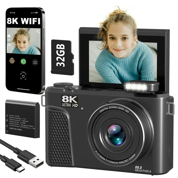 Saneen 8K 88MP Digital Camera with Flip Screen and WiFi for Vlogging